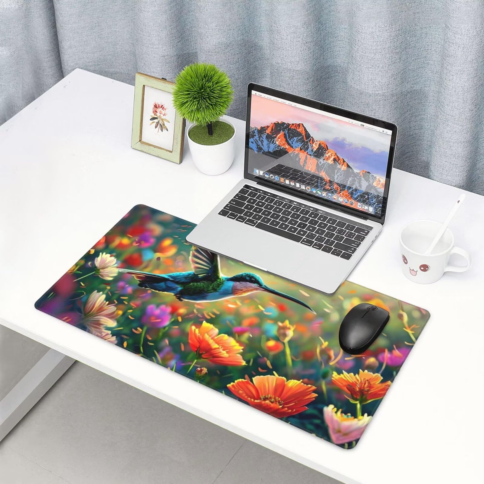 Gamingowa podkładka pod mysz XXL 1200 x 600 mm, podkładka pod mysz z kwiatami, ptak, duża, 120 x 60 cm, rozszerzona podkładka na biurko, akcesoria gamingowe z przyszytymi krawędziami dla poprawy