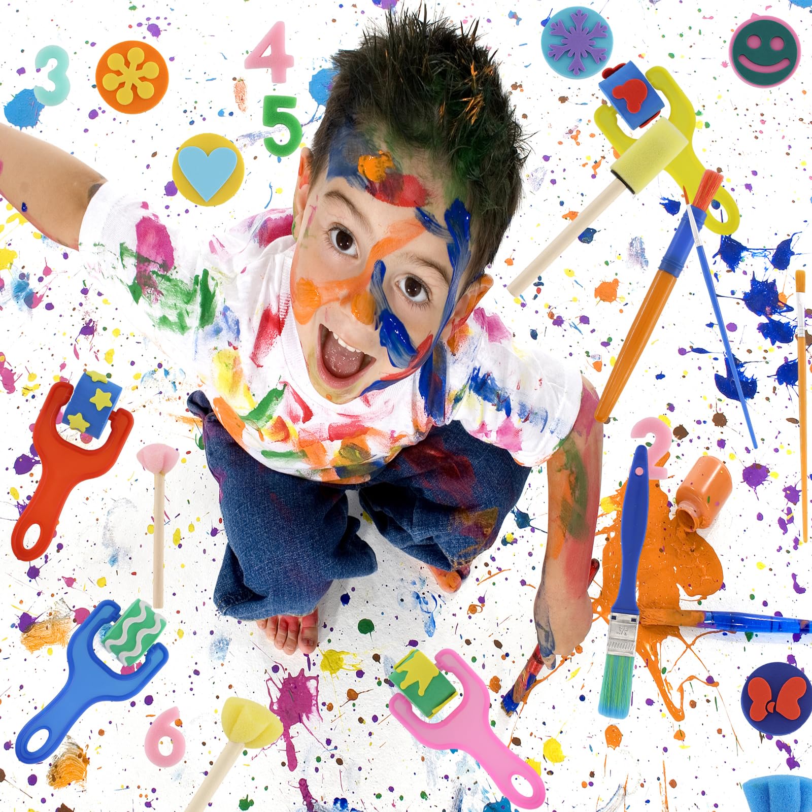 Kit Pennelli Pittura Surplex Set Di Pennelli Per Pittura A Spugna, 65 Pezzi, Per Bambini Cancelleria Per Bambini