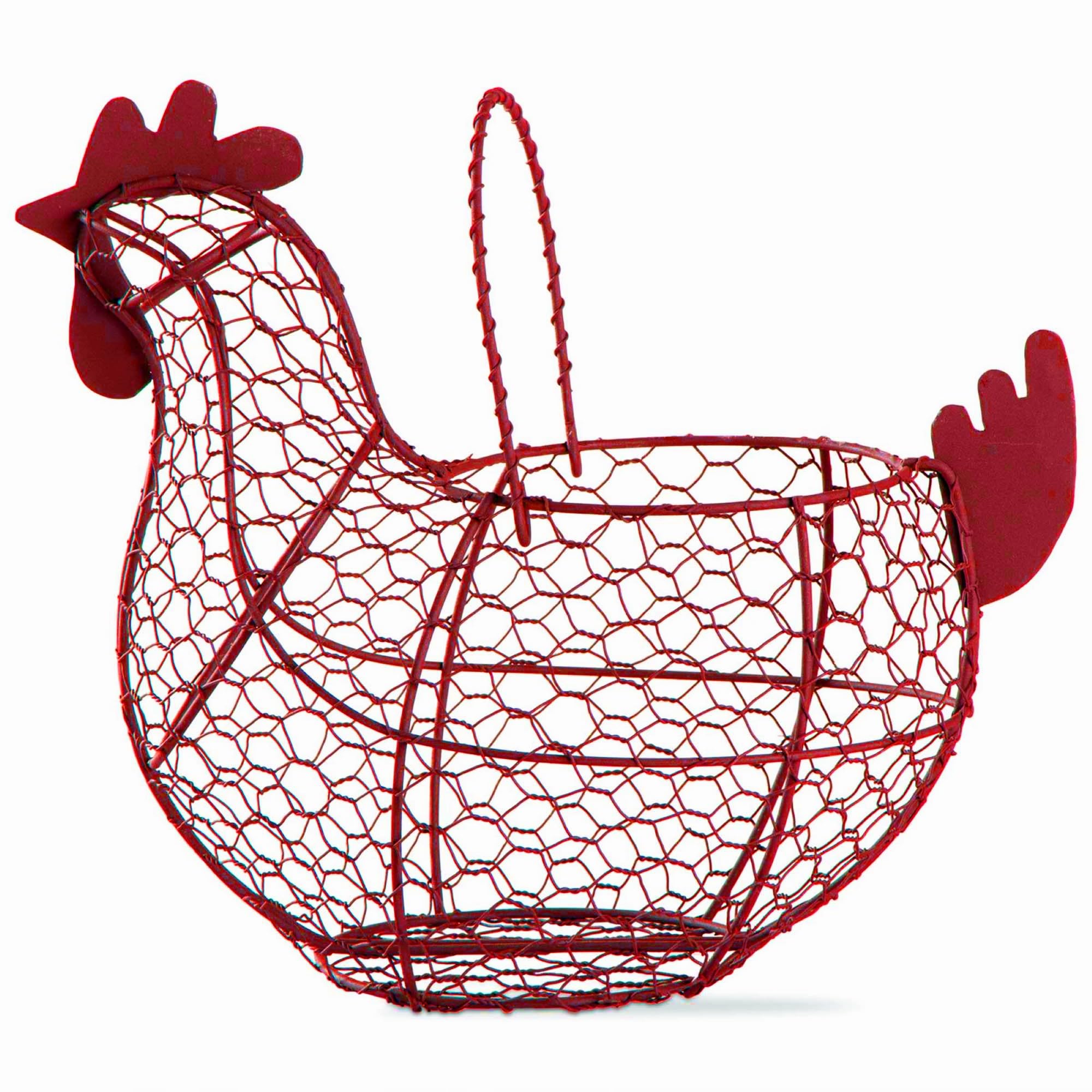 Tag 11.5 inch Red Farmhouse Rustic Vintage Chicken Wire Egg Basket With Handle For Egg Holder Fruit And Kitchen Living Room Home Rooster Decor Decoration Collecting And Countertop Storing Eggs Red