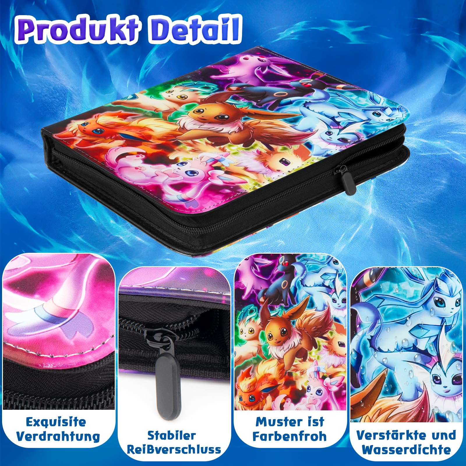 LYAILOOGXL Sammelalbum für Pokémon 900 Karten: 50 Seiten(9 Fächer) - Wasserdichtes PU-Leder - PVC-frei & kompatibel mit Scarlet & Violet, Sword & Shield - Für Kinder & Sammler ab 6 Jahren