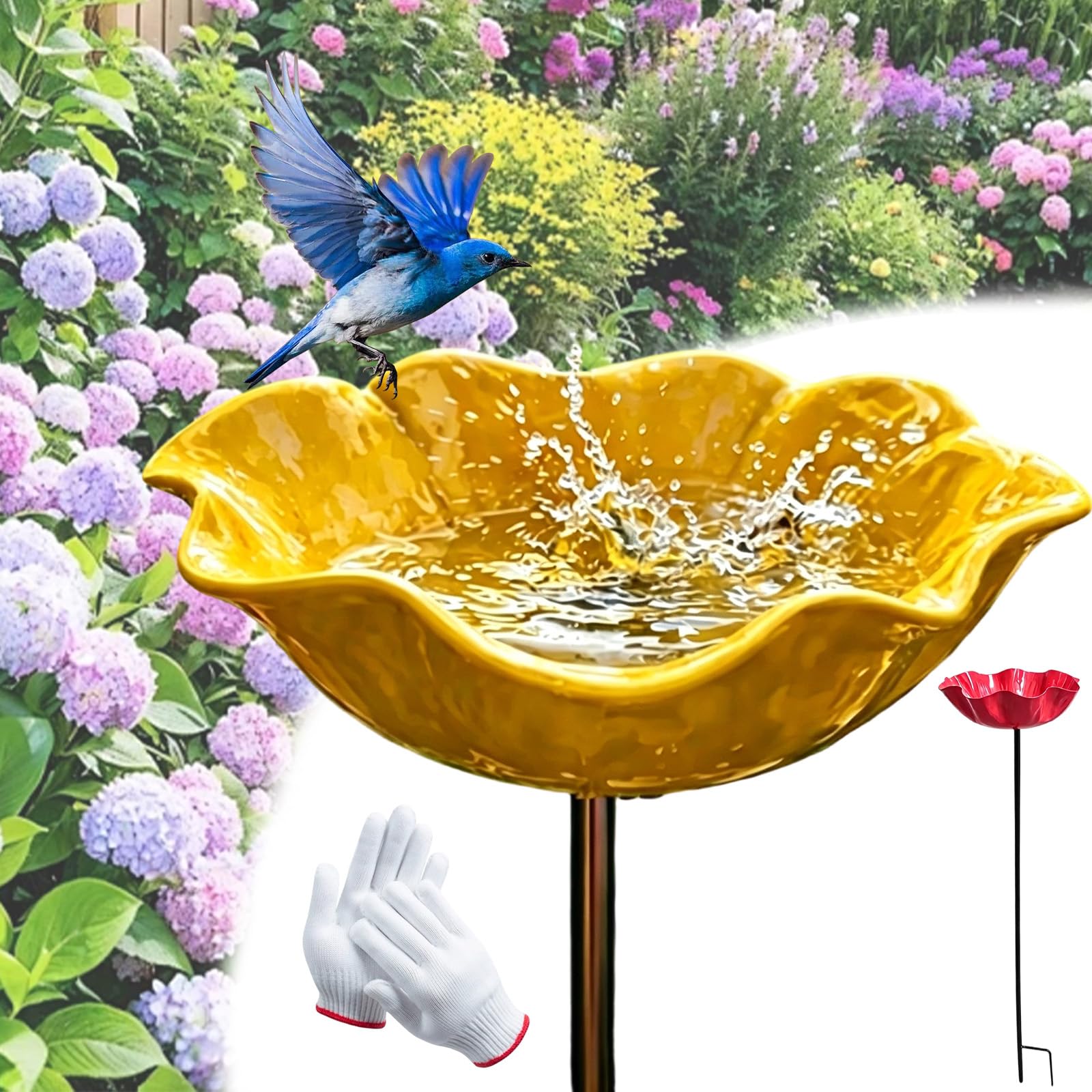 2026 Handmade Metal Flower Garden Stake, Upgraded Metal Flower Garden Stake Bird Feeder With Auxiliary Ground Spike, Metals Flowers For Garden For Yard Lawn Decor (3, Dark Yellow)