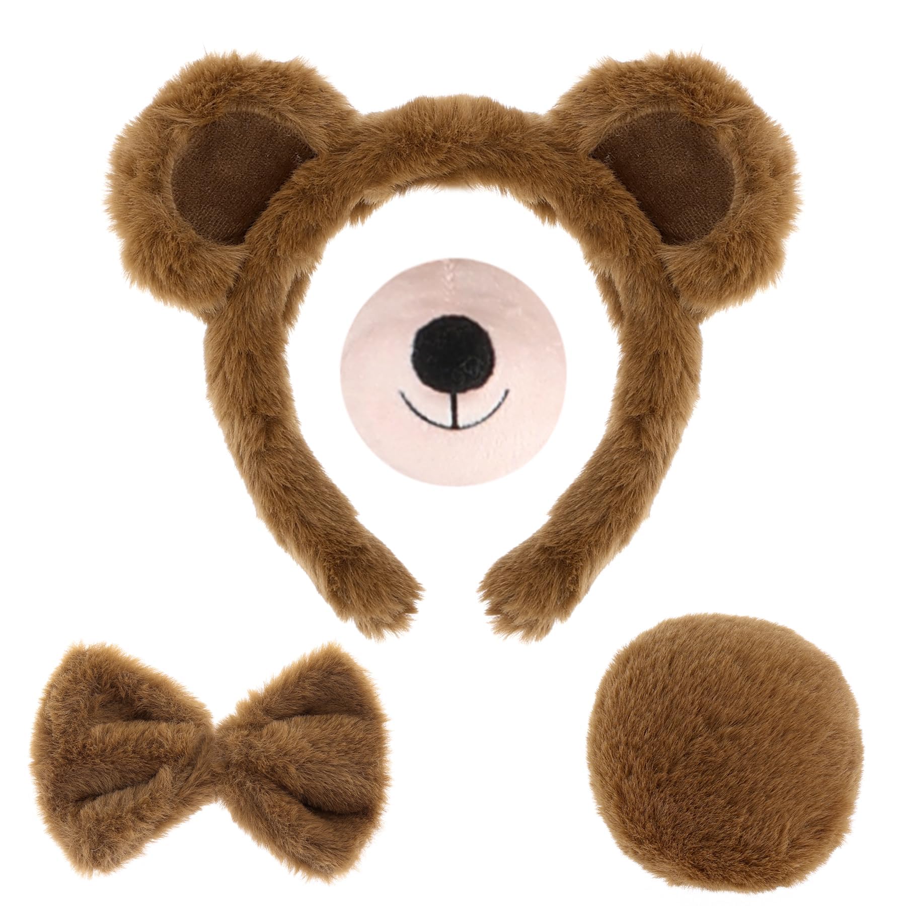 Fascia Per Bambini Con Orecchie D'oro, Fiocco E Coda – Set Orso Per Feste – Marrone