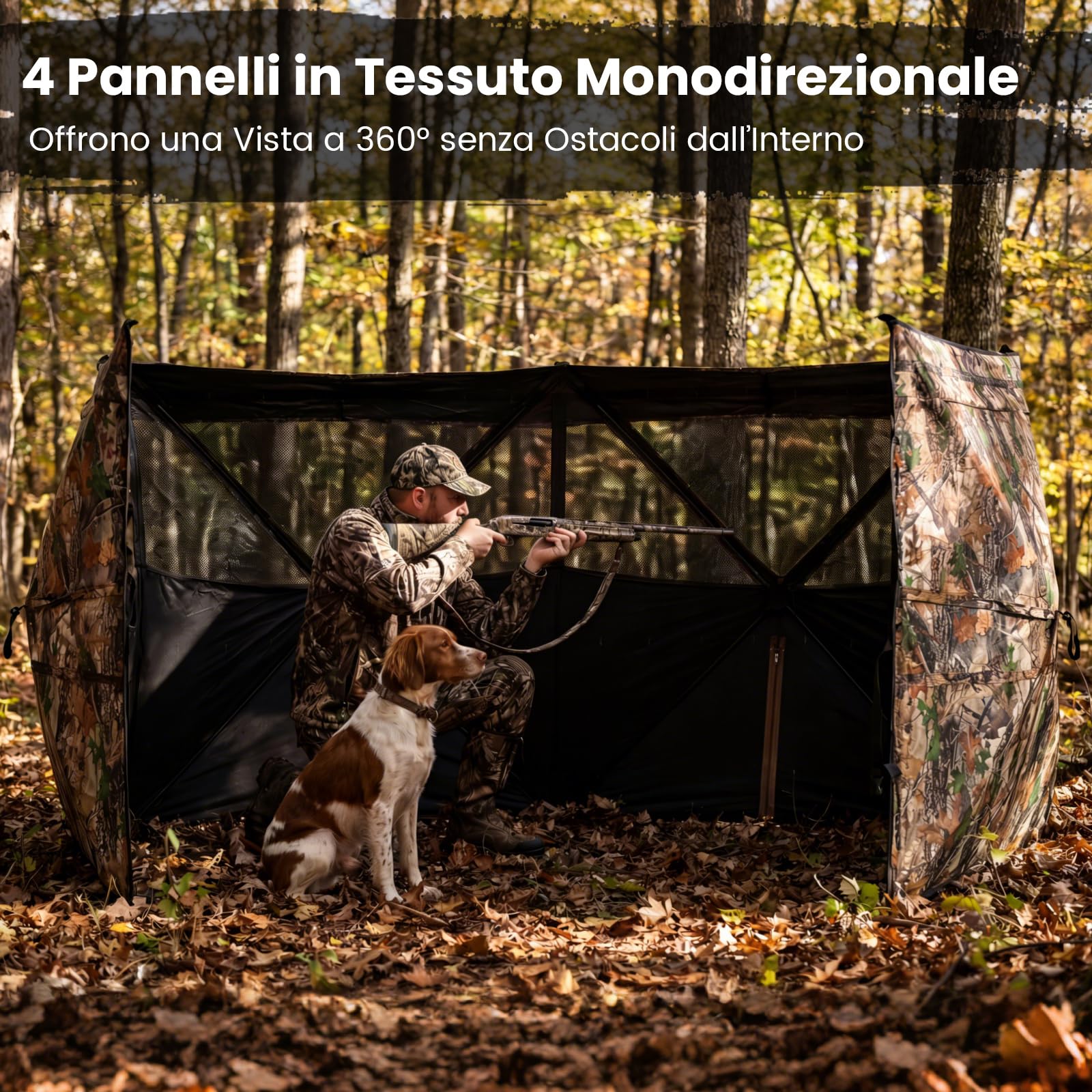 COSTWAY Barriera di Caccia Mimetico a 3 Lati Portatile 360°, Nascondiglio Pop-up 1-3 Persone con Porta per Cani, Tessuto Oxford con Borsa Trasporto, per Fotografia Naturale e Caccia
