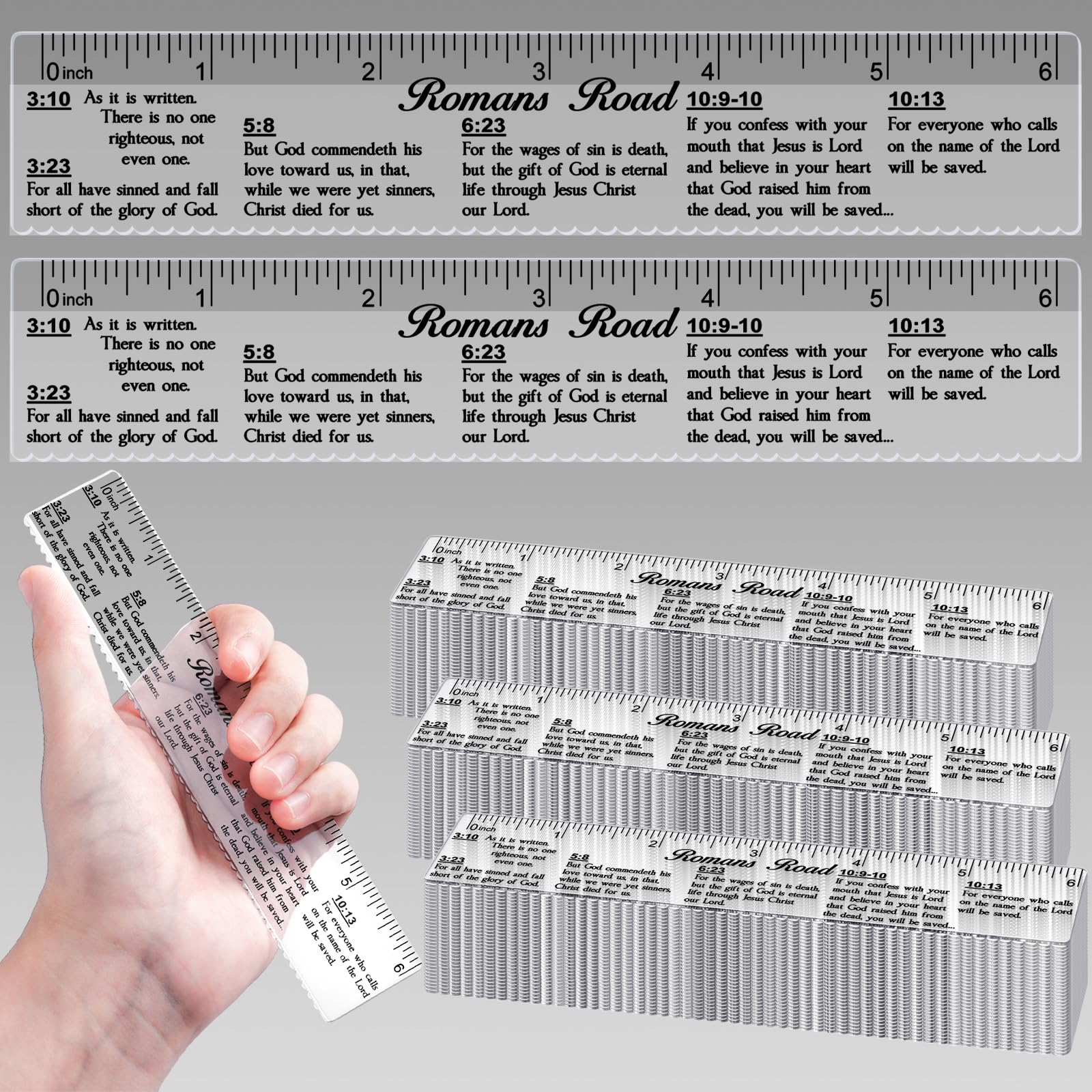 24 Pcs Clear Bible Verses Ruler with Scalloped Edge 6 Inch Christian Rulers with Books of The Bible for School Classrooms,Multitool or Bookmark(Romans