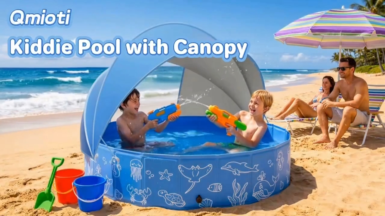 Amazon.com: Qmioti 63in Kiddie Pool with Canopy, Foldable Kids