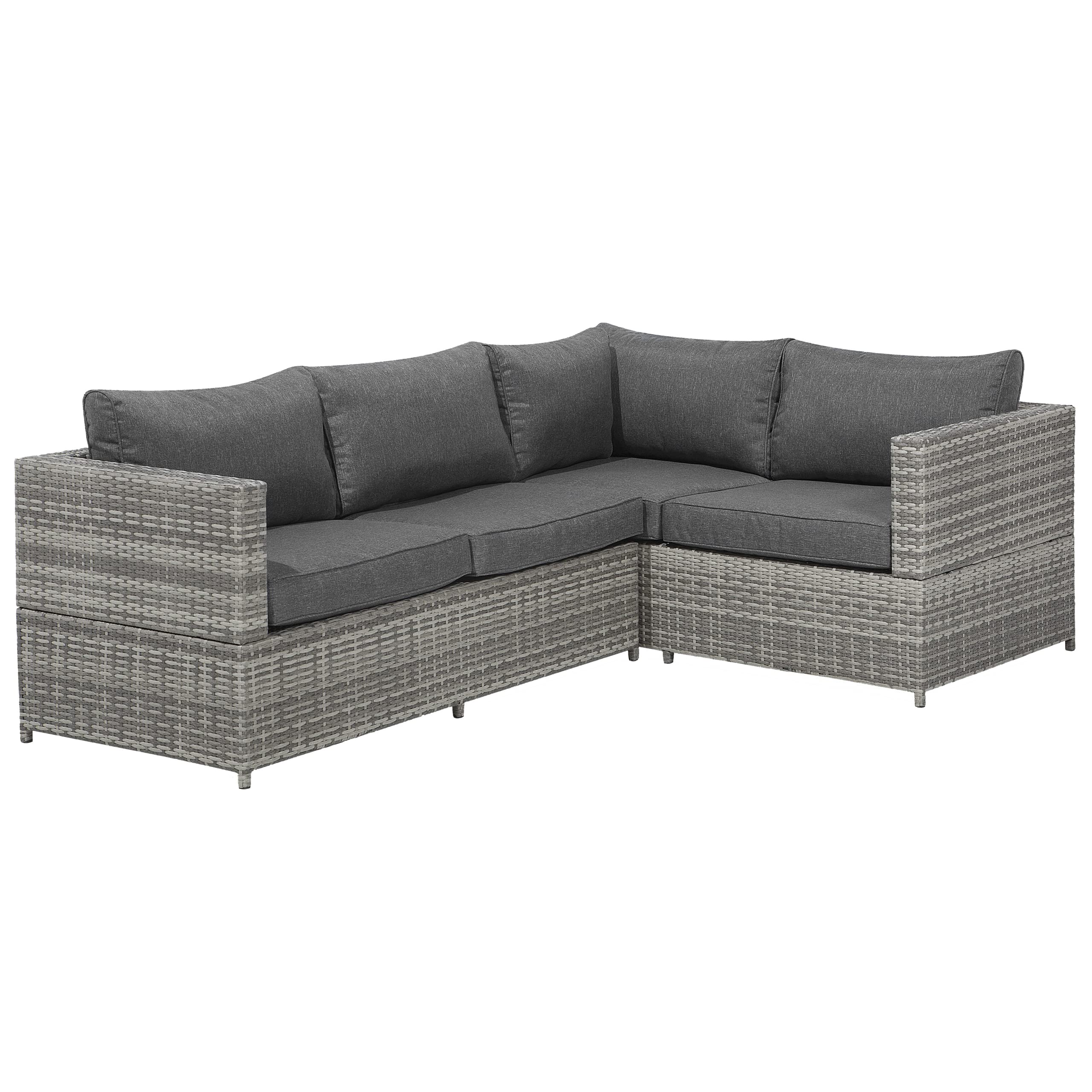 4-Sitzer Lounge Set Rattan grau Ecksofa mit Tisch Auflagen dunkelgrau Avola