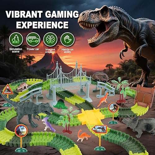Miniatura 2 de Juguetes de pista de carreras de dinosaurios para niños, regalos de cumpleaños para niños de 3, 4, 5, 6, 7, más de 280 piezas, juego de pista de