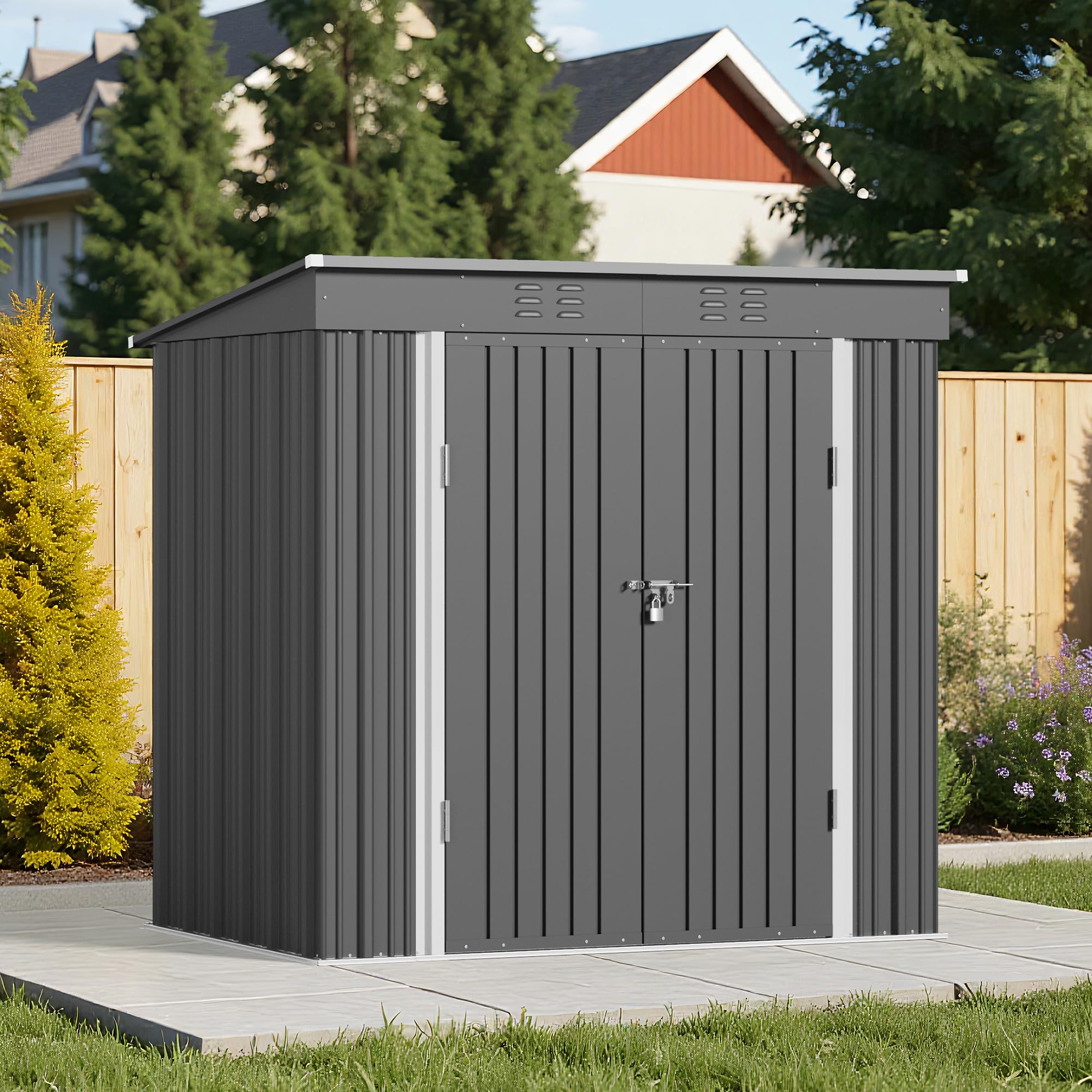 Abri de Jardin Métal 195 x 131 x 181 cm (2,55 m²),Gris | Cabanon de Rangement en Acier Galvanisé avec Fondation et Portes Verrouillables, Jardin Terrasse