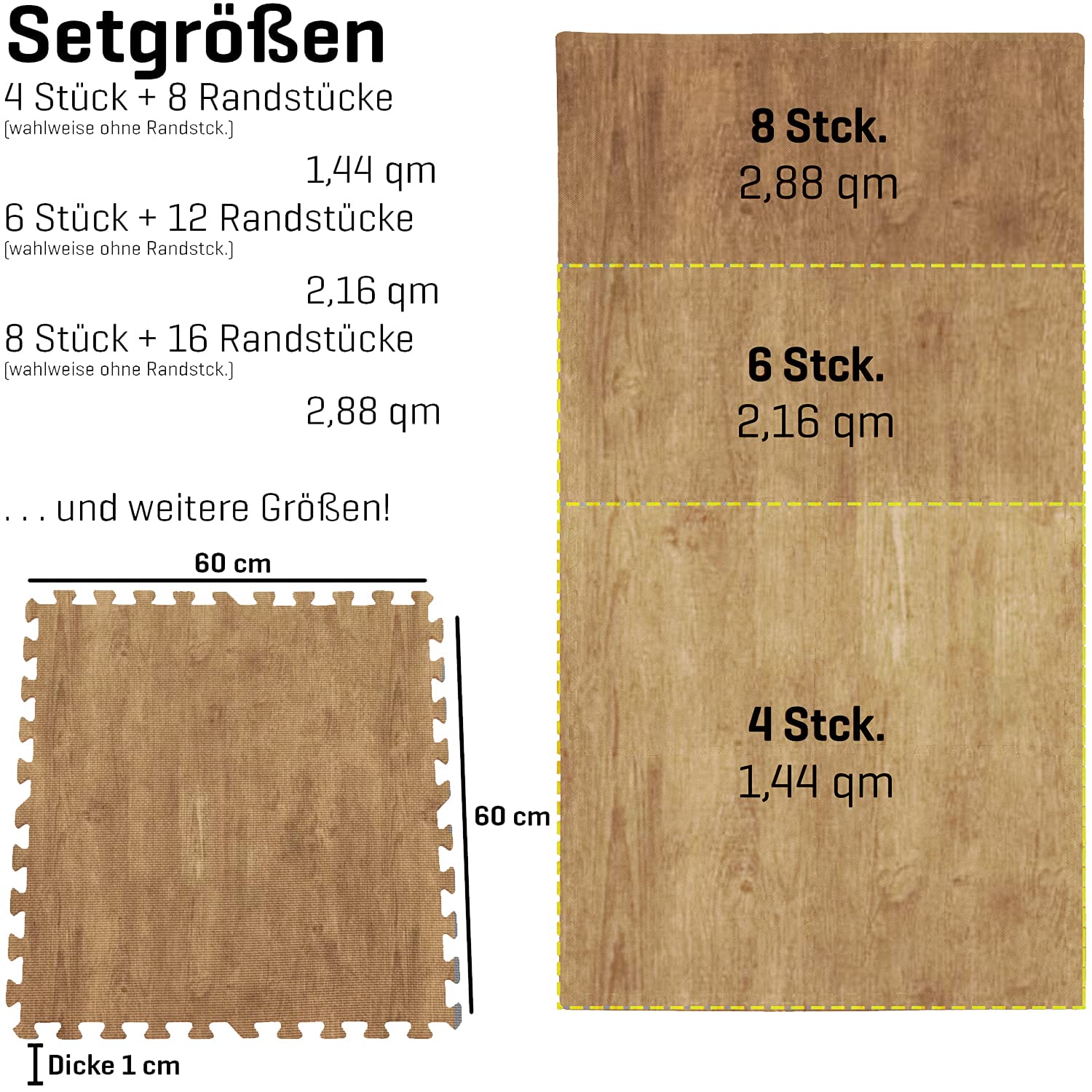 Sporttrend 24® 12 Schutzmatten + 24 Randstücke Set Farbwahl 60x60x1cm | 4,32qm | Bodenschutzmatte Sportmatte Gymnastikmatte Puzzlematte Fitnessmatte Unterlegmatte Bodenmatte Trainingsmatte Yogamatte