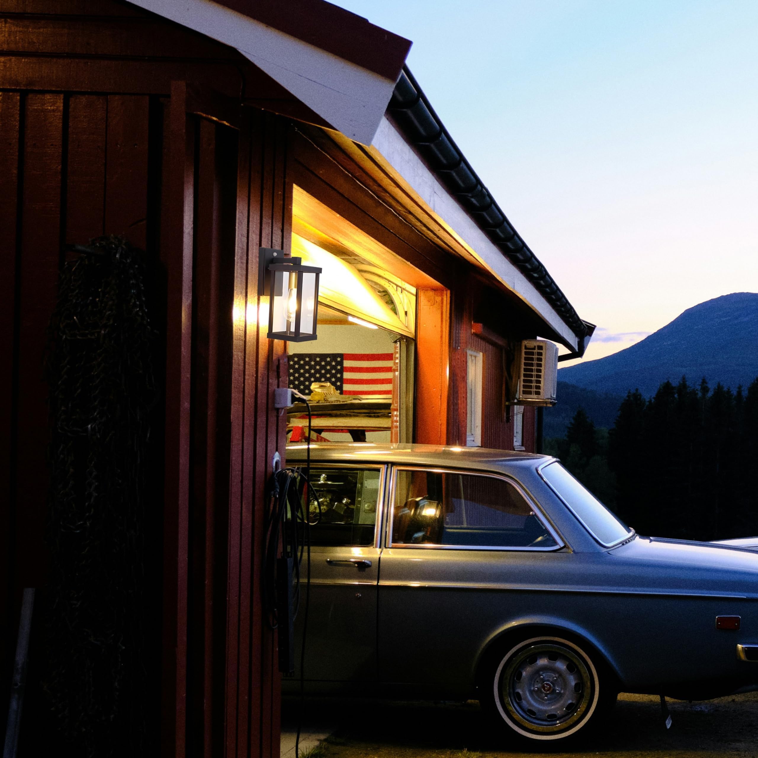 Dusk-to-Dawn Außen IP65 Wasserdicht Wandleuchten, Aluminium Aussen Wandlampe, 1,8m Kabel mit Stecker, E27, Max. 60W Wandleuchte für Garten Garage Sportplatz