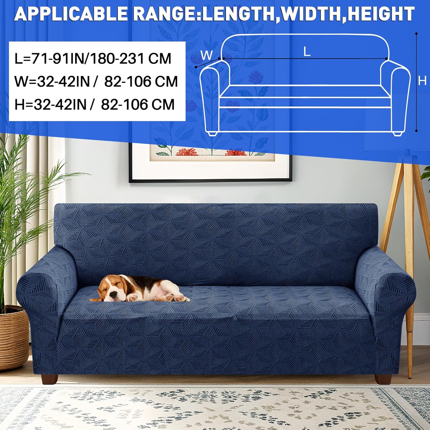  Similar to photo YEMYHOM 1 Piece Stretch Couch Covers for 3 Cushion Couch, Jacquard Sofa Cover with Non-Slip Elastic Bottom, Thickened Slipcover Furniture Protector for Dogs Pets (Large, Navy? Large (71\"-91\") Navy