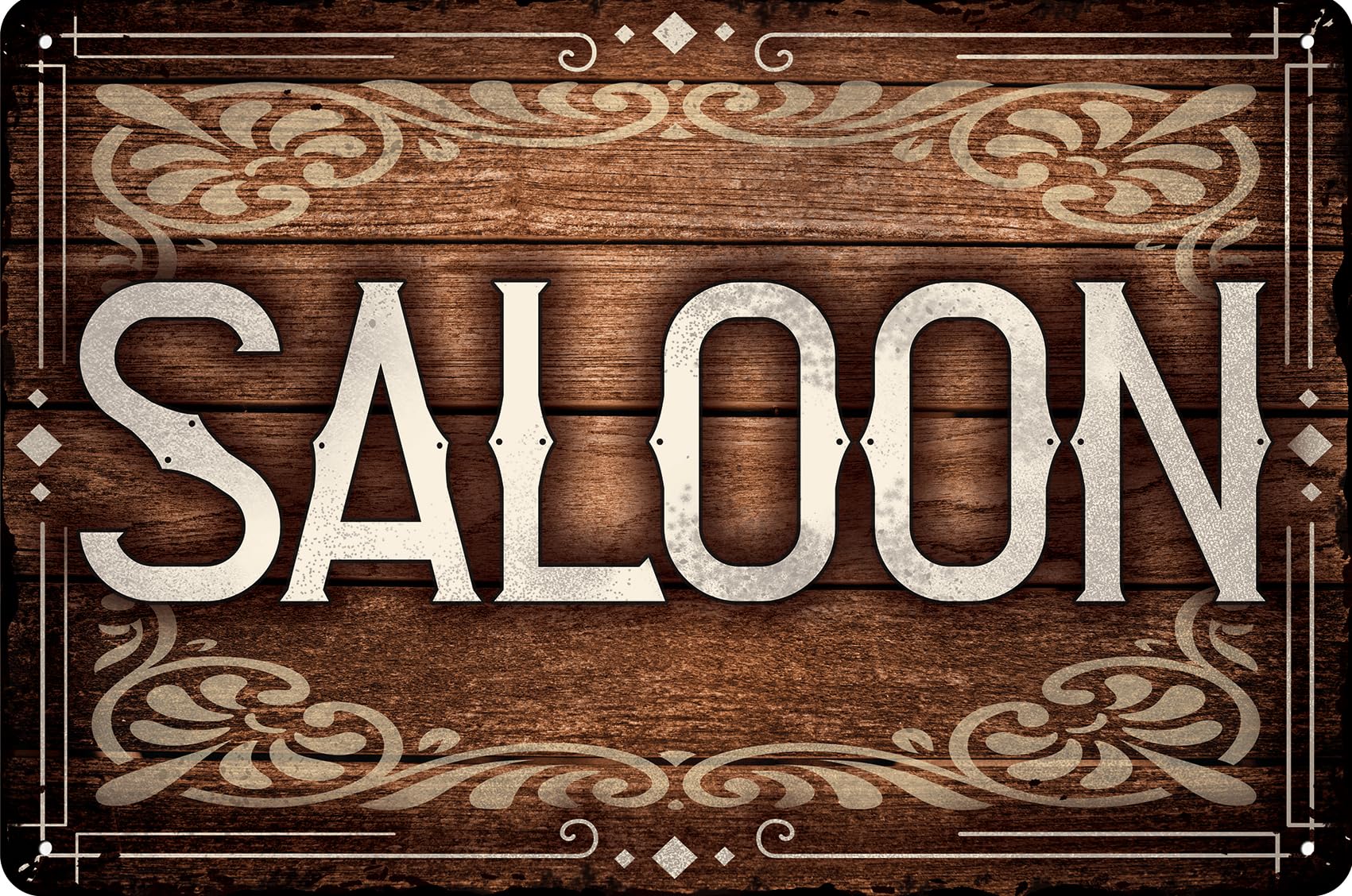 Luckylinde Saloon Weatherproof 30 X 20 Cm Tin Sign - Bar Sign For Cowboys, Wild West Fans, Decorative Sign (Saloon)