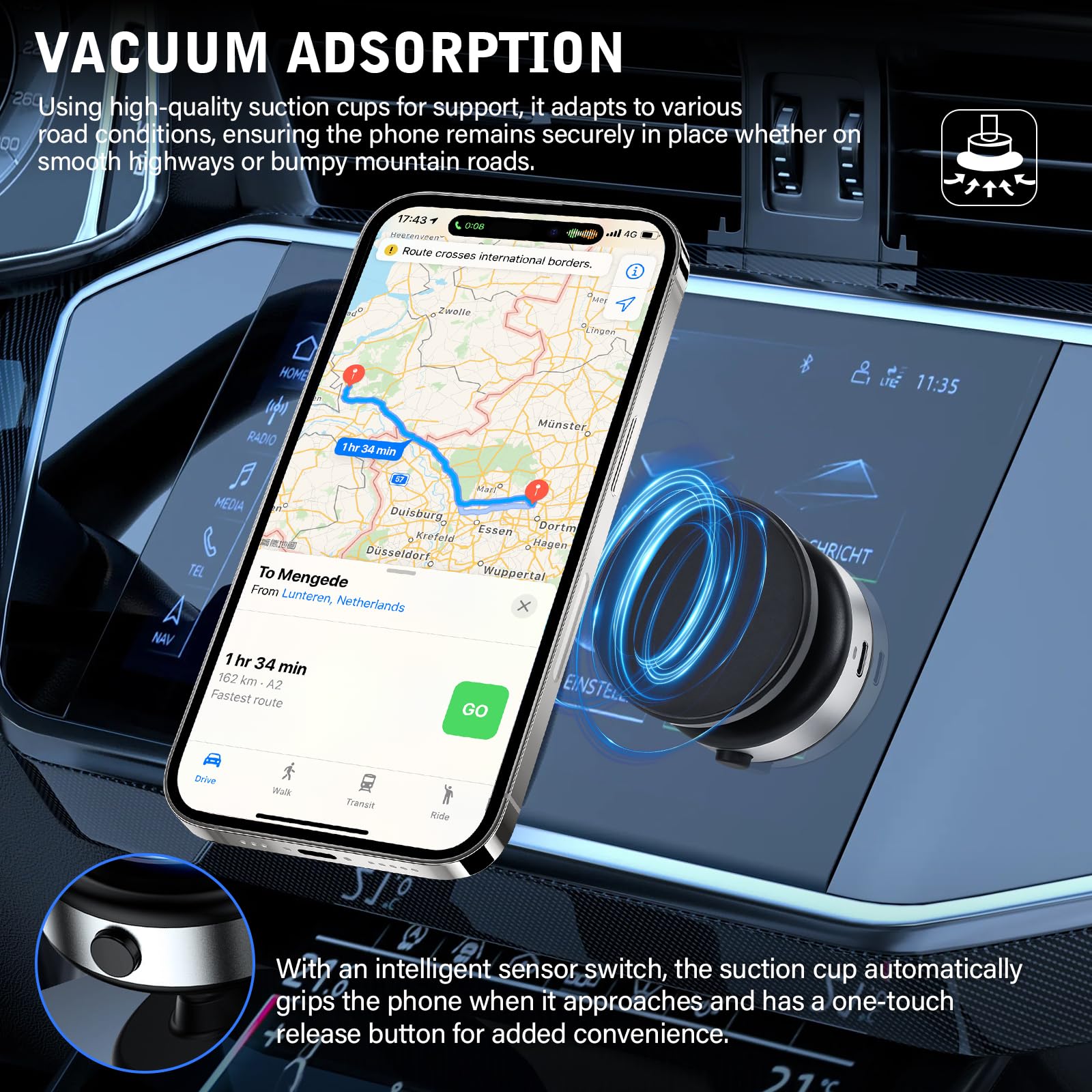Vacuum Magnetic Suction Phone Holder,Mobile Phone Vacuum Suction Cup Holder Foldable,360&deg;Rotating Magnetic Phone Holder,Car Magnetic Cell Phone Holder, Suction Cup Holder,for All Phones (Black