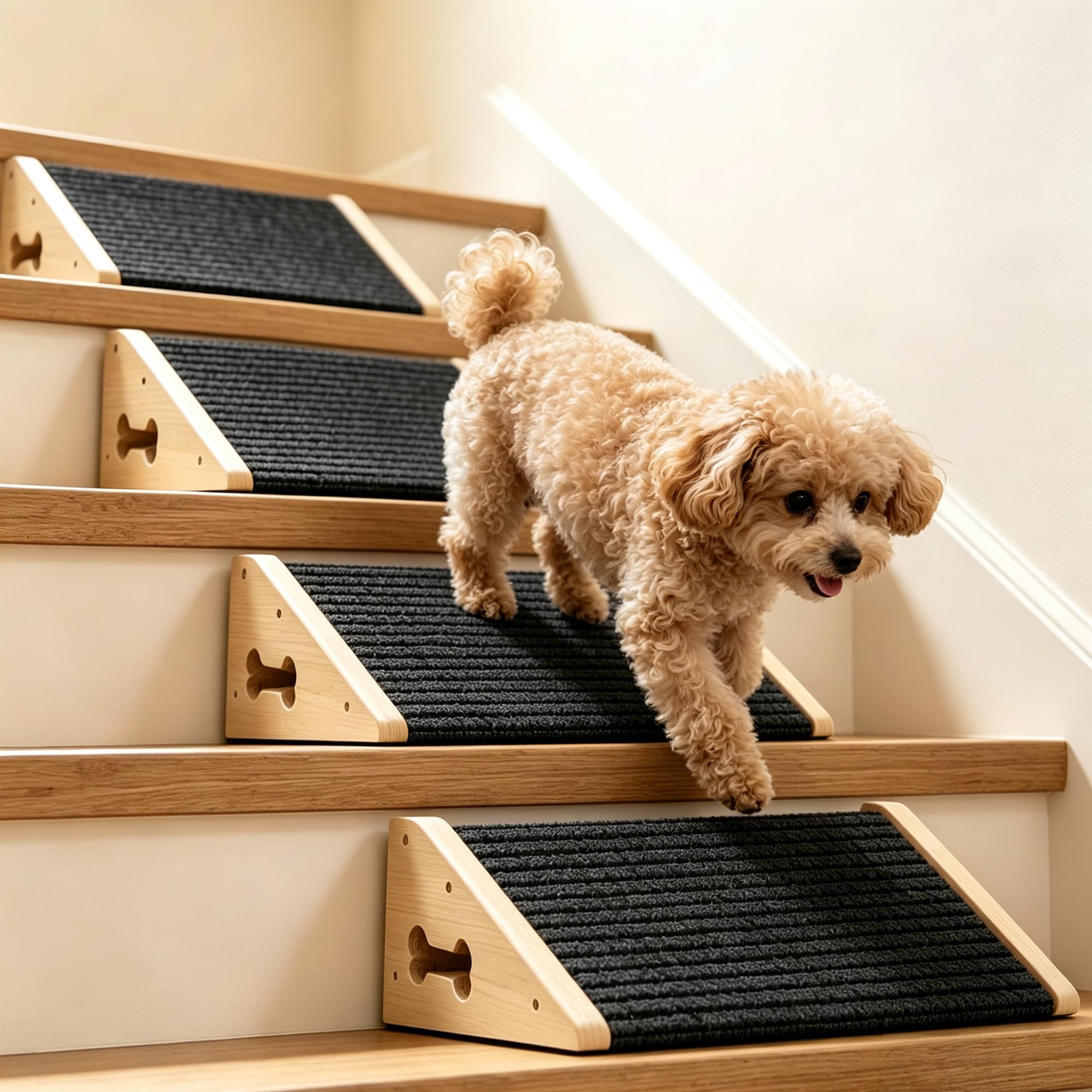Hunderampe für Treppen, 4‑stufige Hunde Treppe mit Teppichbelag