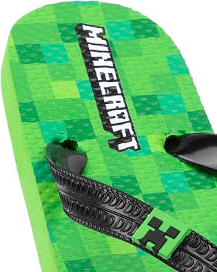 Minecraft Creeper Kids Sandals Kids | Green Flip Flop Sliders | Block Pixel Game Villain Summer Shoes | Slip-on Footwear
