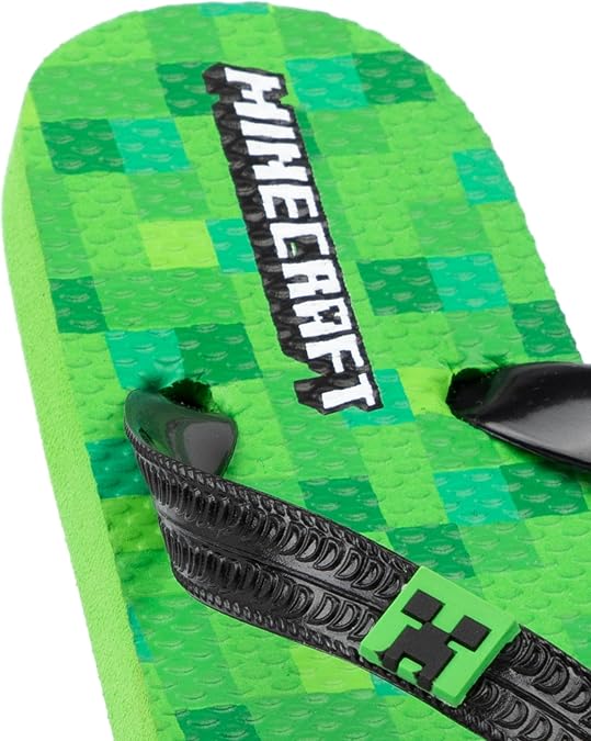Minecraft Creeper Kids Sandals Kids | Green Flip Flop Sliders | Block Pixel Game Villain Summer Shoes | Slip-on Footwear