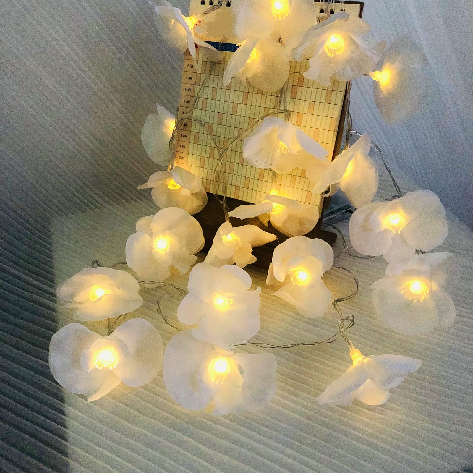 Riaxuebiy Artificial Phalaenopsis String Lights, 20Led Fairy Lights Battery Operated Flower Garland Lights for Bedroom Home Wedding Beach Party Hair Decor (White Phalaenopsis, 9.8ft/20LED-Battery) — image 1