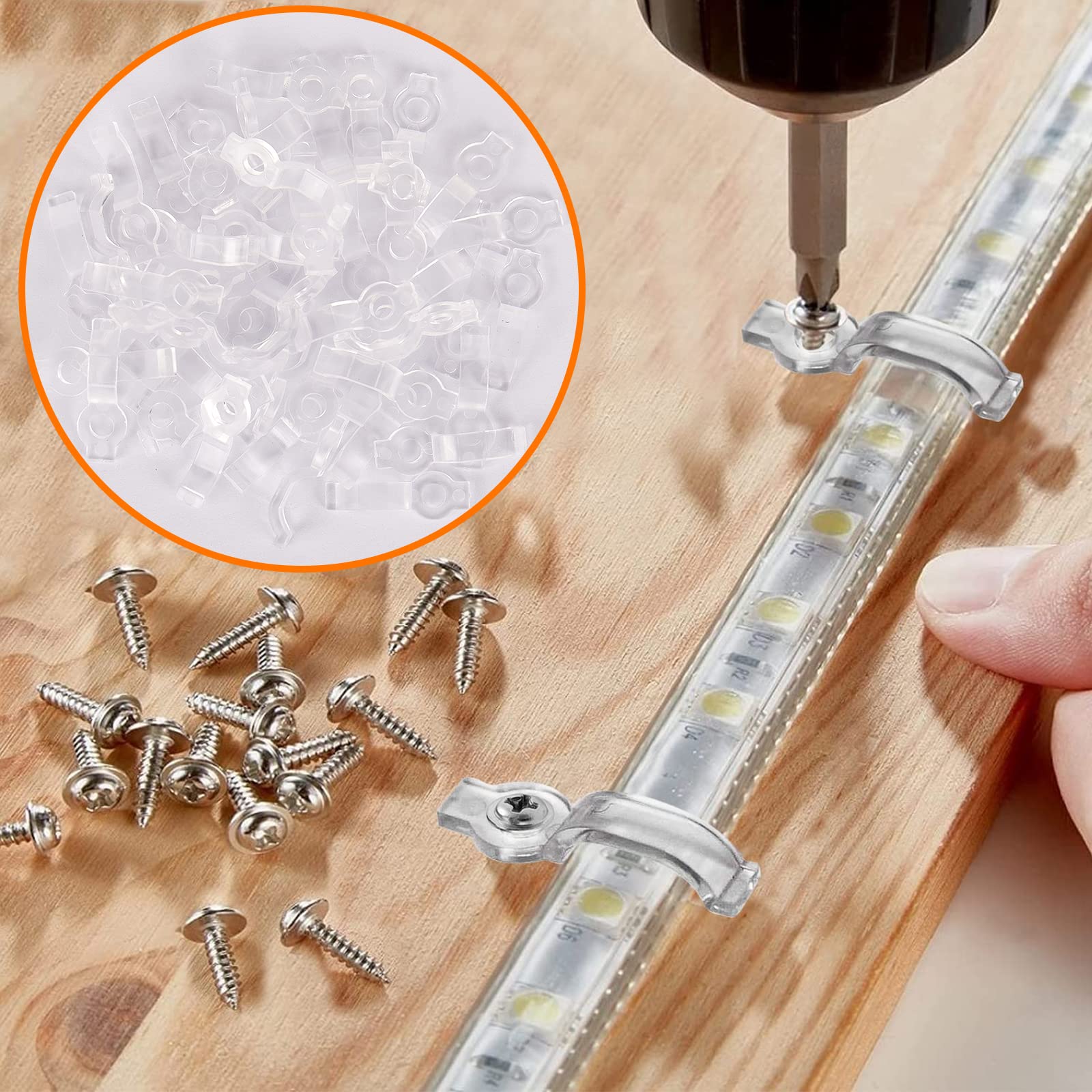 50pcs Clip De Fixation Ruban LED, Attache Ruban LED 10mm Pour Supports De Fixation Clips Bande LED 10mm Wide Waterproof - Livré Avec 50 Pièces De Vis