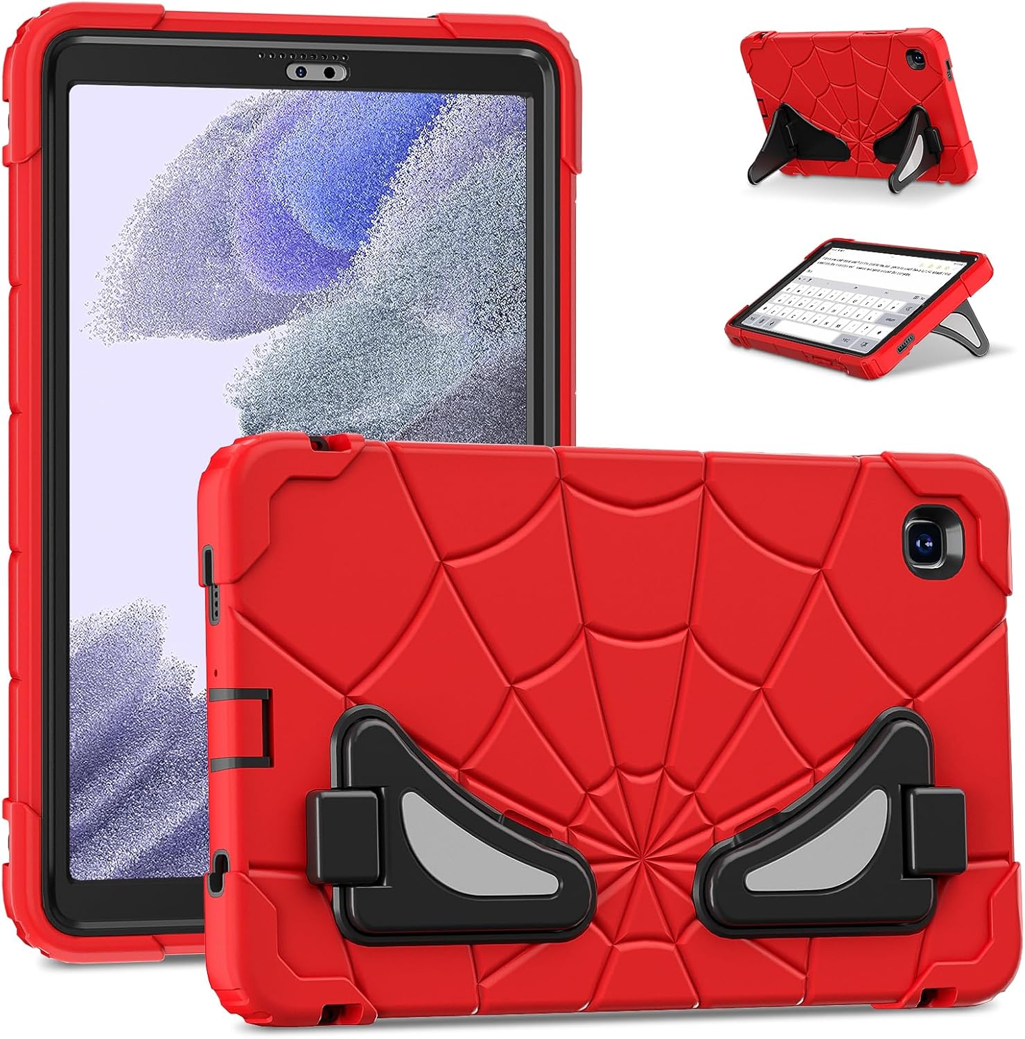 Rugged Kids Case for Samsung Galaxy Tab A7 Lite(SM-T225/T220) 2021 8.7-inch Shockproof Kid-Proof PC+Silicon Hybrid Heavy Duty Armor Cover with Dual Kickstand for Children (Red/Black) Red+Black