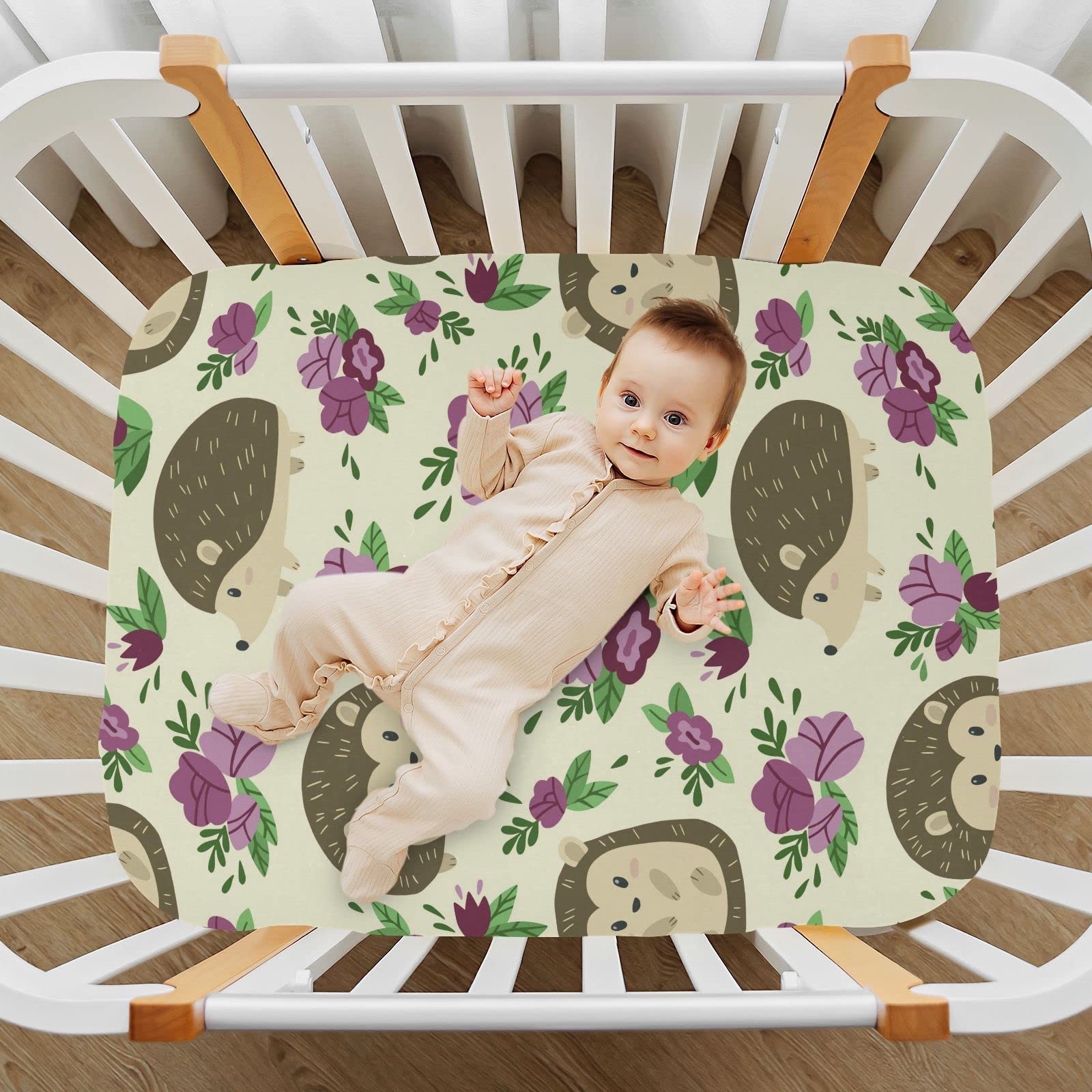 Spannbettlaken für Kinderbett, Bettlaken, niedliches Igel, weich, atmungsaktiv, pflegeleicht, Spannbetttuch für Babybett und Kinderbetten