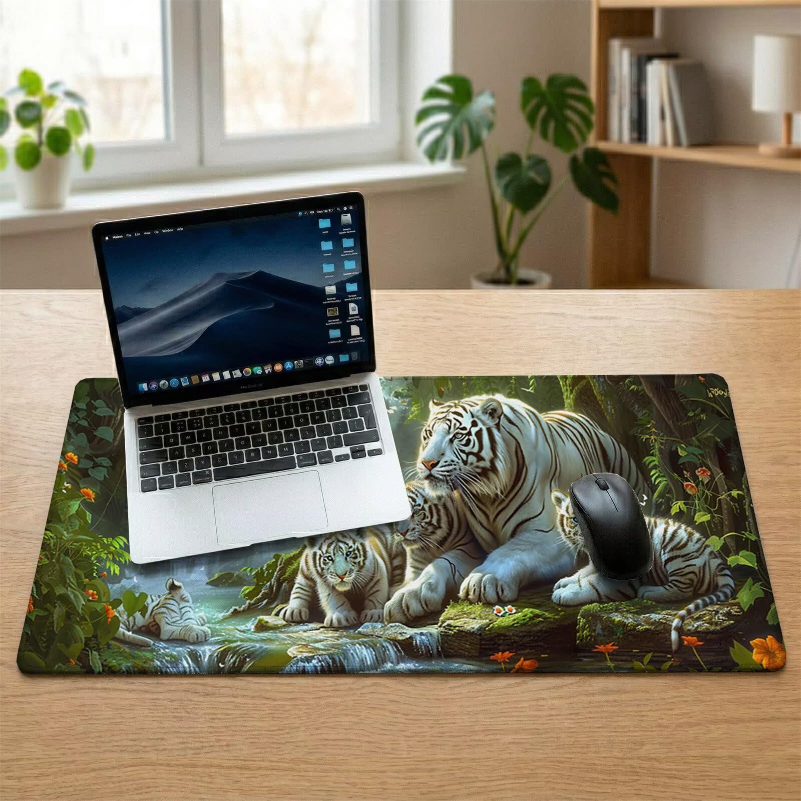 Alfombrilla Ratón XXL 1200 x 600 x 3 mm, Alfombrilla Escritorio, Caer Grande Protector de Mesa con Base de Goma Antideslizante y Bordes Cosidos, Impermeable, para Oficina, PC, Gaming (Tigre) L-x6150