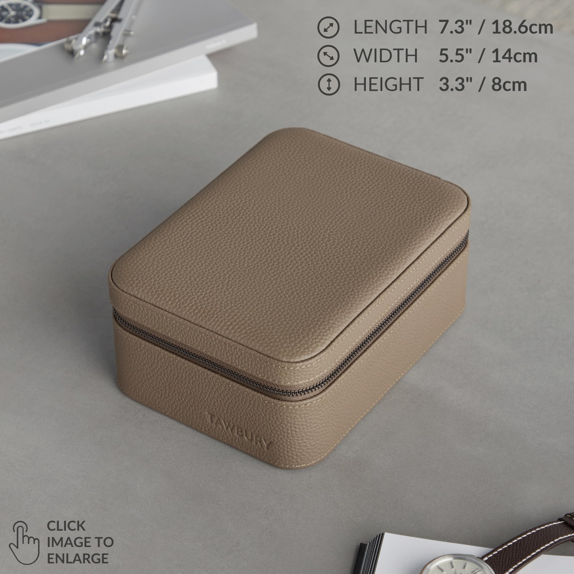 TAWBURY Boîte à montres en cuir avec 4 compartiments - Rangement élégant et sécurisé pour vos montres (taupe)