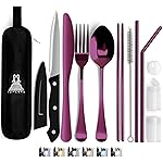 Taplord Portable Travel Silverware Set With Case, Includes 10 Pcs of Travel Utensils With Case, Stainless Steel Flatware Set For Camping, Lightweight (Purple)