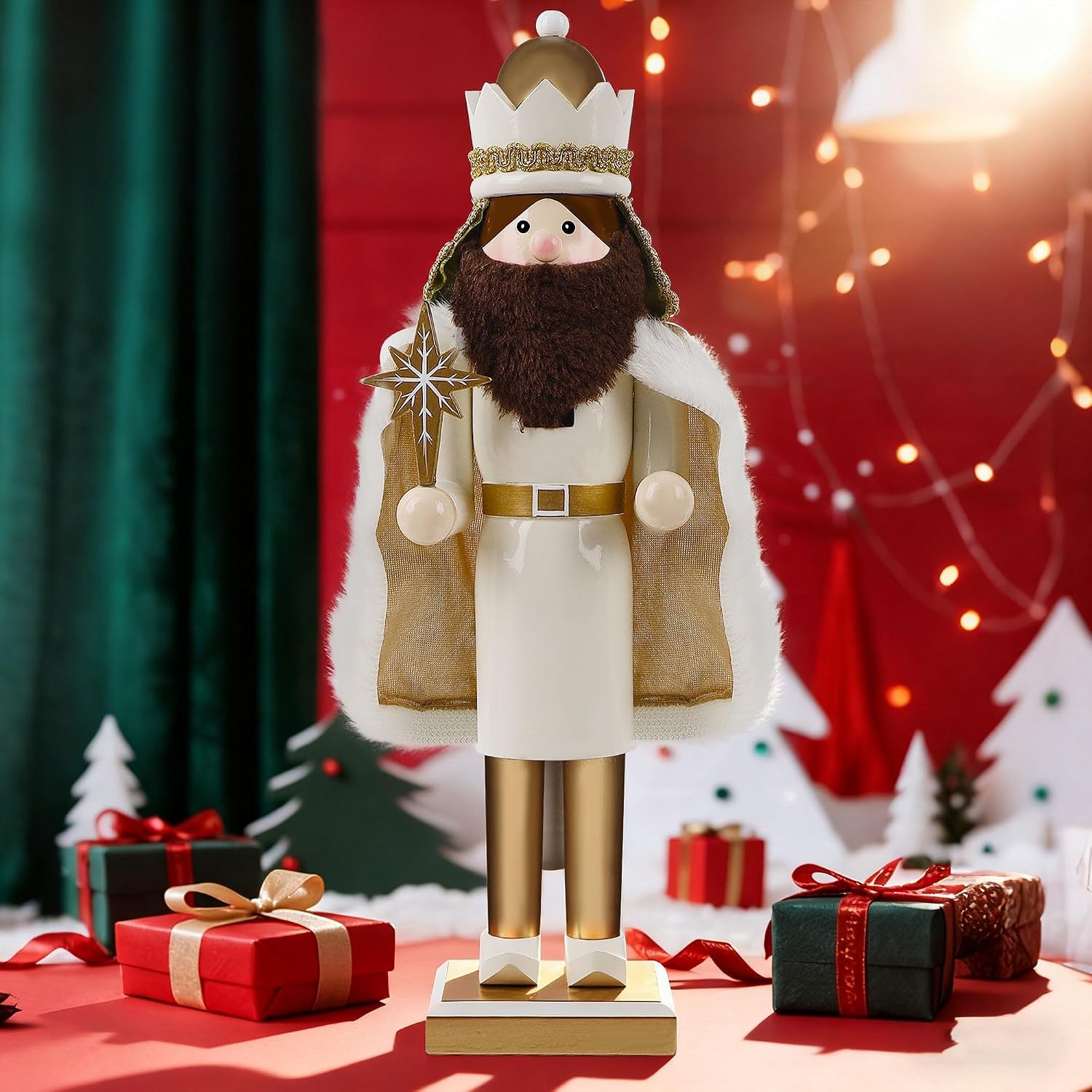 Joliyoou 15 inch Christmas Nutcracker, Wooden Nativity Nutcracker Collectible Jesus with Star Heirloom Gift, Hand-Painted Christmas Decor for Tabletop Mantel and Holiday Home Display