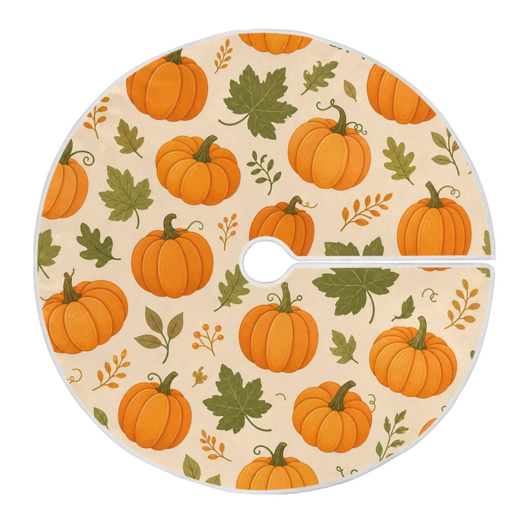 Fuauuyl Pumpkins Christmas Tree Skirt 48 in Indoor Outdoor Tree Mat for Farmhouse Holiday Party Decoration