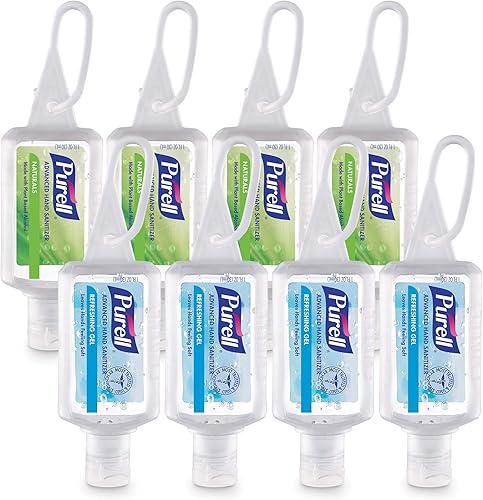 PURELL - Desinfectante de manos avanzado, paquete variado, gel natural y refrescante, botella portátil de 1 fl oz de tapa abatible con portador de