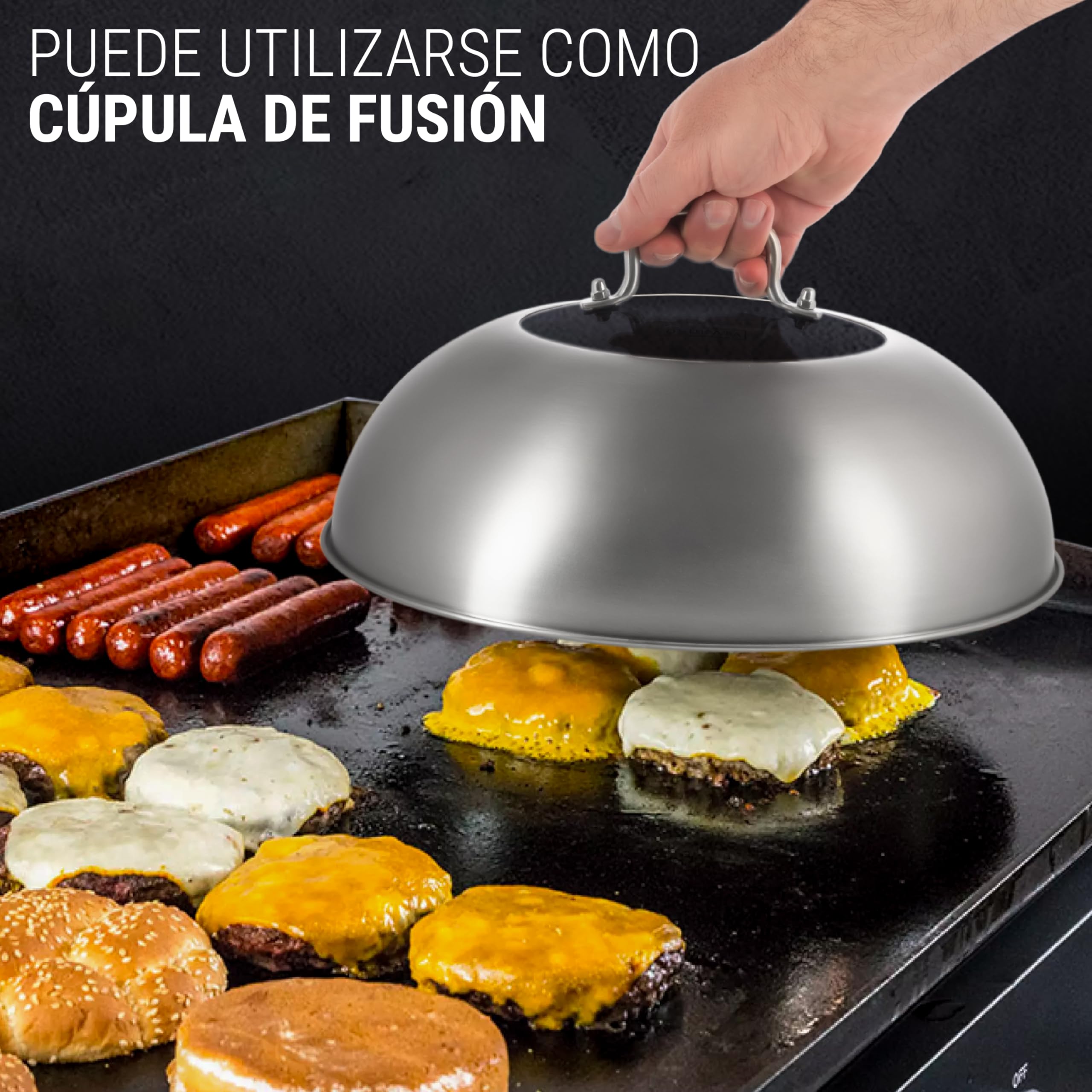 Tapa para Wok de Acero Inoxidable de 32,5 cm para wok 34 cm - Cúpula de Fusión y Tapa para Hamburguesa con queso con inserto de vidrio y rejillas de ventilación para vapor - Vaporera para Hamburguesa