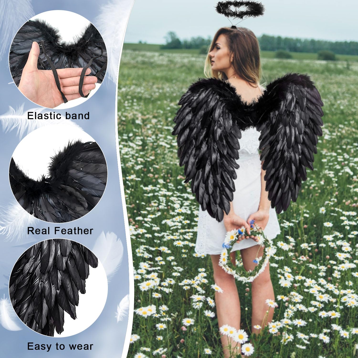 YeahBoom 60 cm, Ali D'angelo Nere Con Alone, Costume Per Donne E Ragazze, Feste Di Carnevale, Travestimento