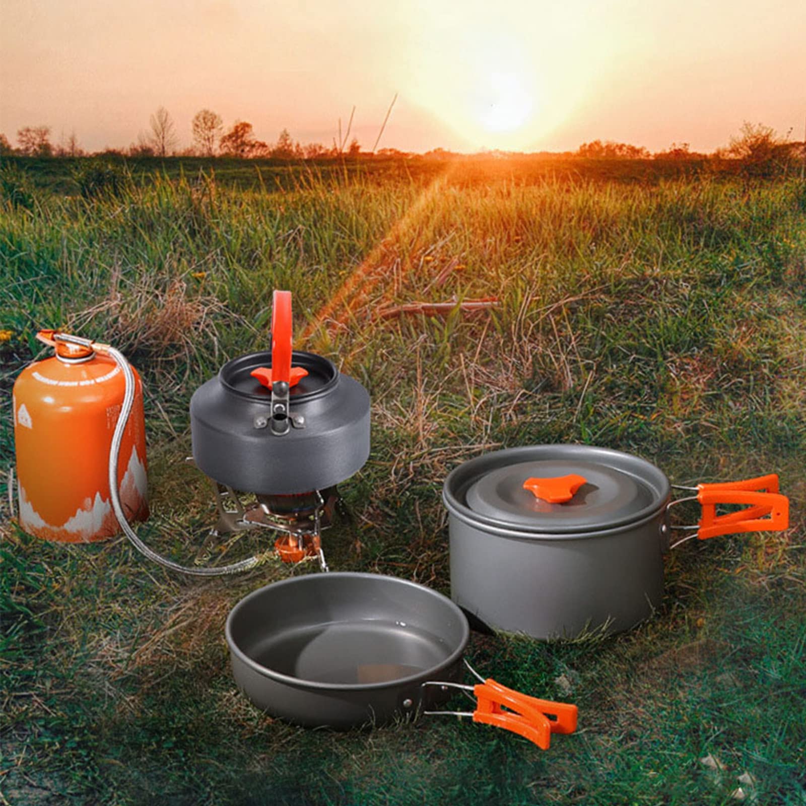 Patelnie kempingowe, zestaw do gotowania na kempingu, zestaw naczyń kempingowych Lekkie miski turystyczne Aluminiowy zestaw do gotowania z powłoką nie