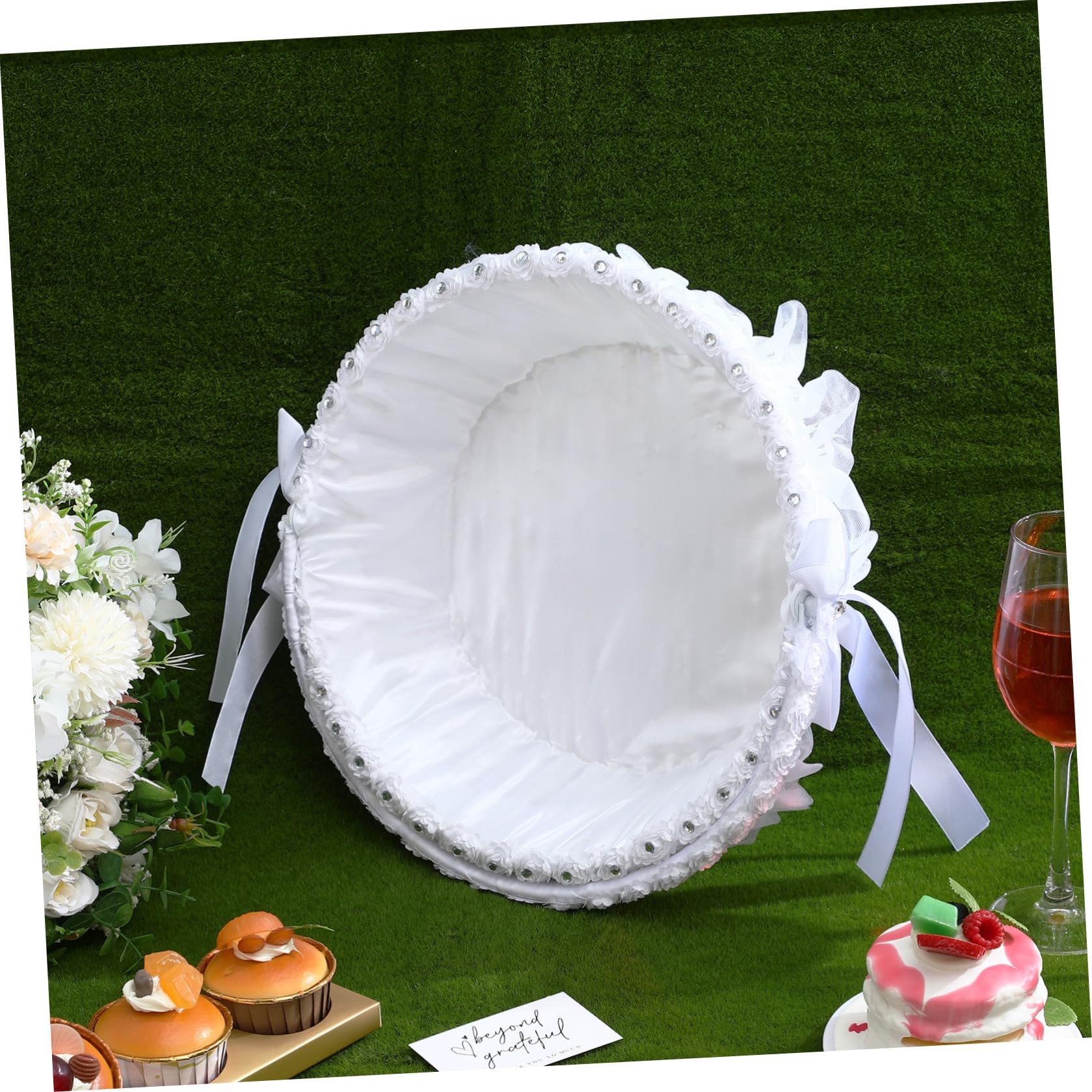Eleganter und Wiederverwendbarer Hochzeitskorb aus Polyester und Spitze mit Funkelnden Strasssteinen Blumenkorb für Hochzeitsfeiern und Partys