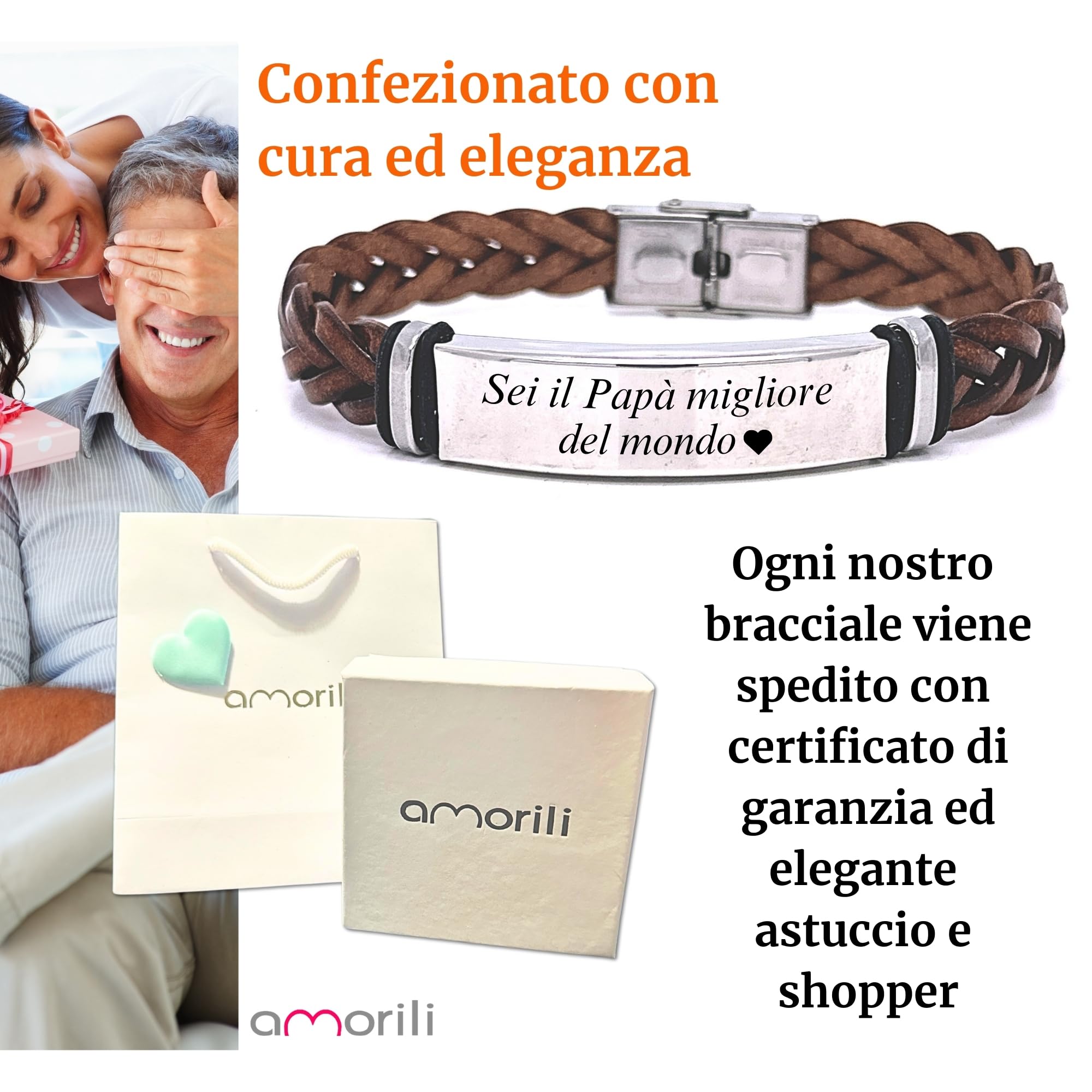 Bracciale Uomo in Pelle Intrecciata con Piastra in Acciaio Inox Personalizzabile | Incisione Nome Data Frase | Idea Regalo Elegante per Fidanzato Marito Papà bcc2705