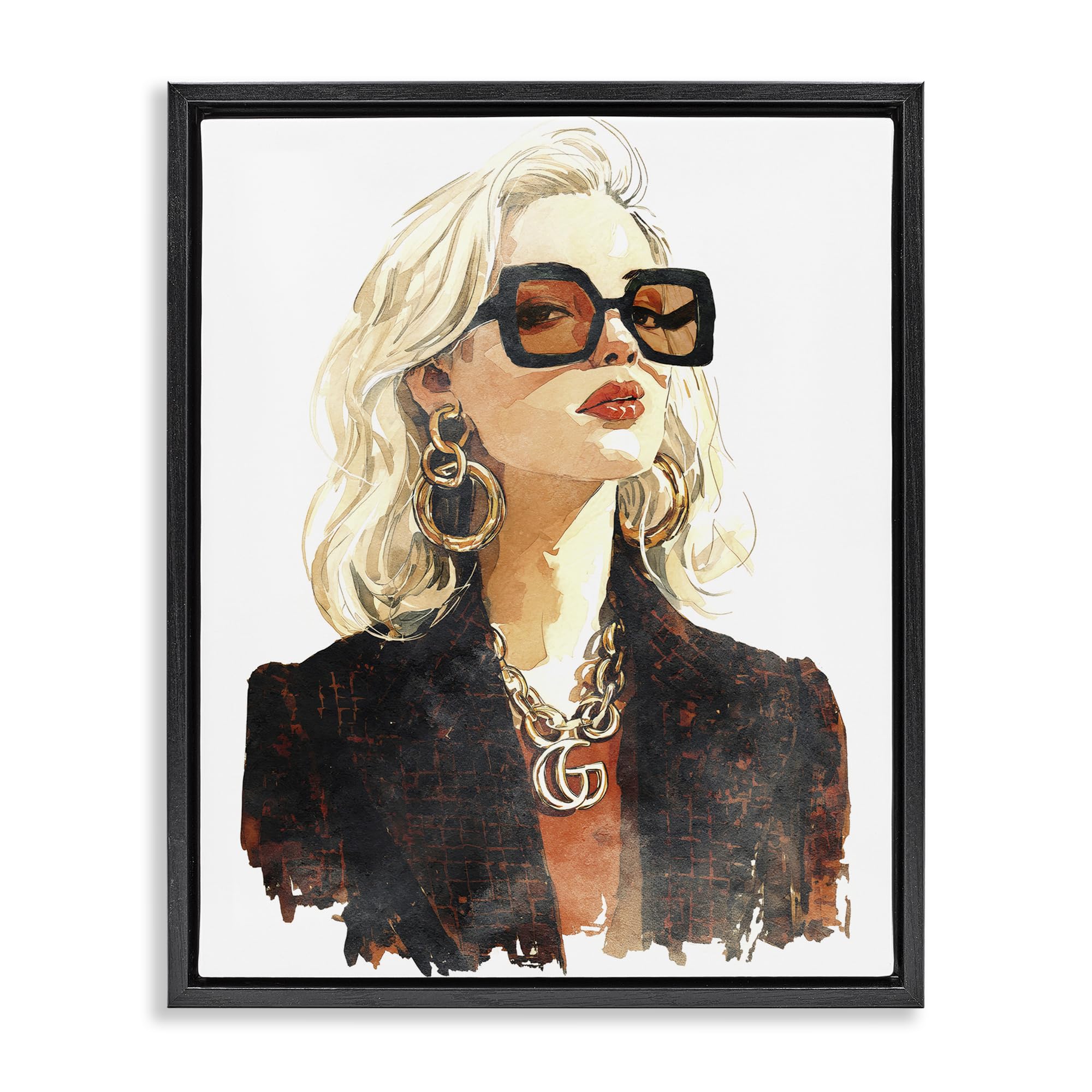 Stupell Industries Jet Black (Matte) Gilded Glam Portrait, 16 X 20 Inch Canvas In Floater Frame