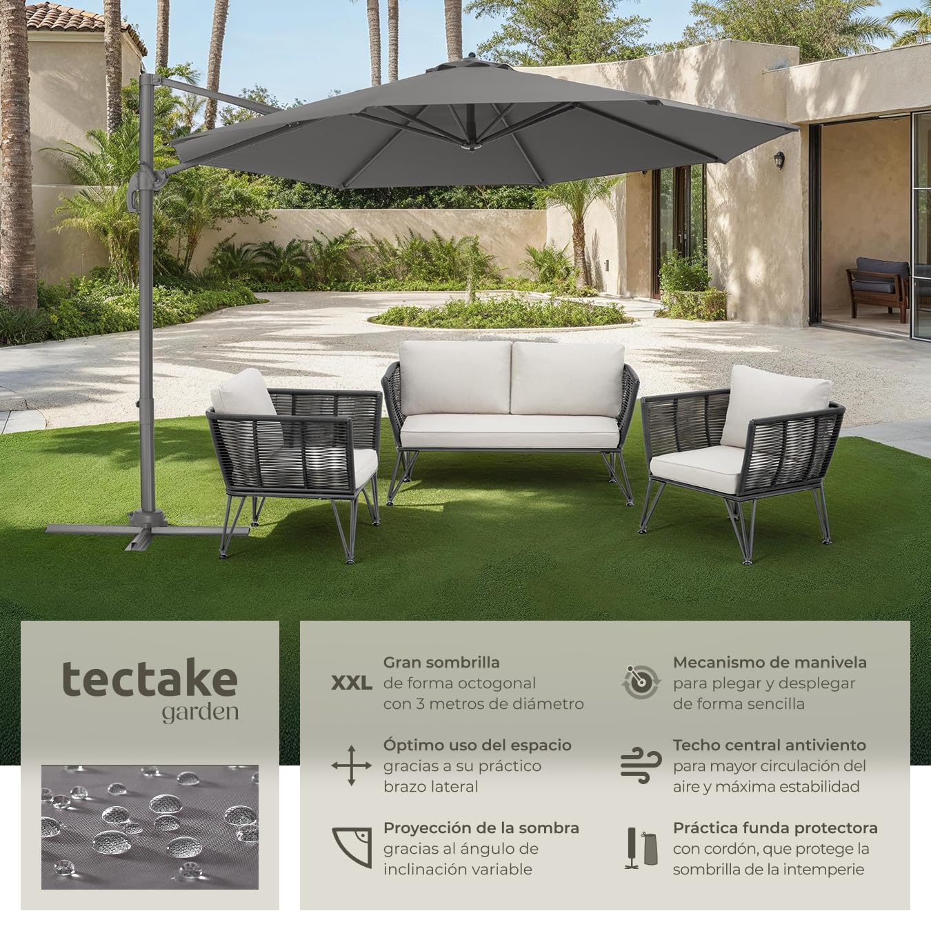 TecTake® Sombrilla Parasol, Protección UV, Inclinación Ajustable, Parasol Jardin, Sombrilla Terraza Exterior, Patio, Funda Protectora, Ventilación Superior, Parasol Terraza Exterior