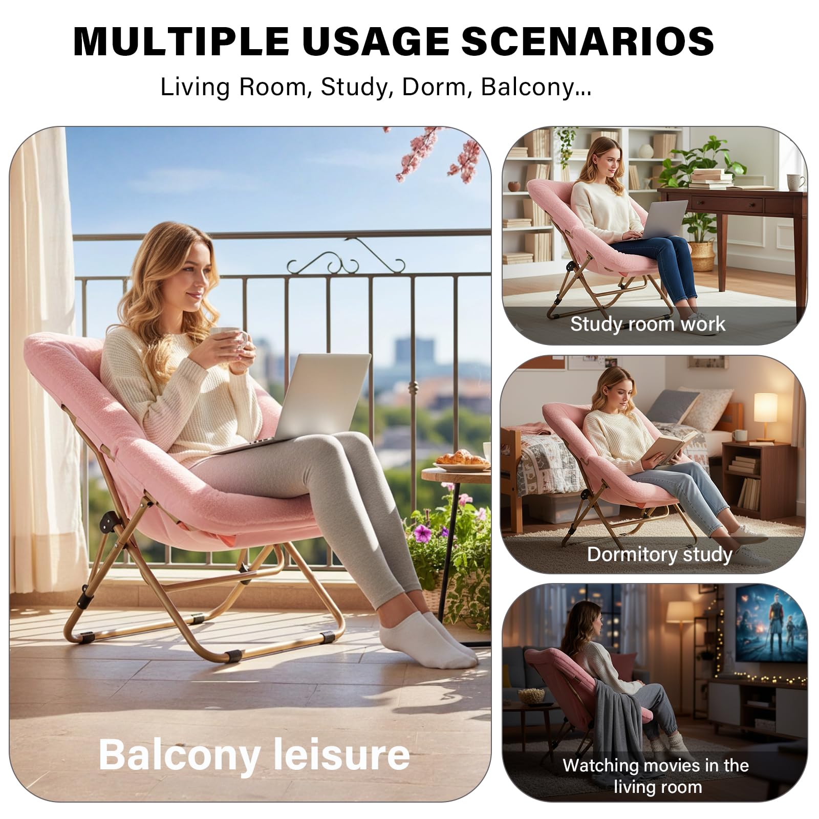 Tiita Cómoda silla plegada, silla plegable de gran tamaño de piel sintética suave, silla perezosa para niños, adolescentes y adultos, silla de luna con marco de metal para dormitorio, sala de estar
