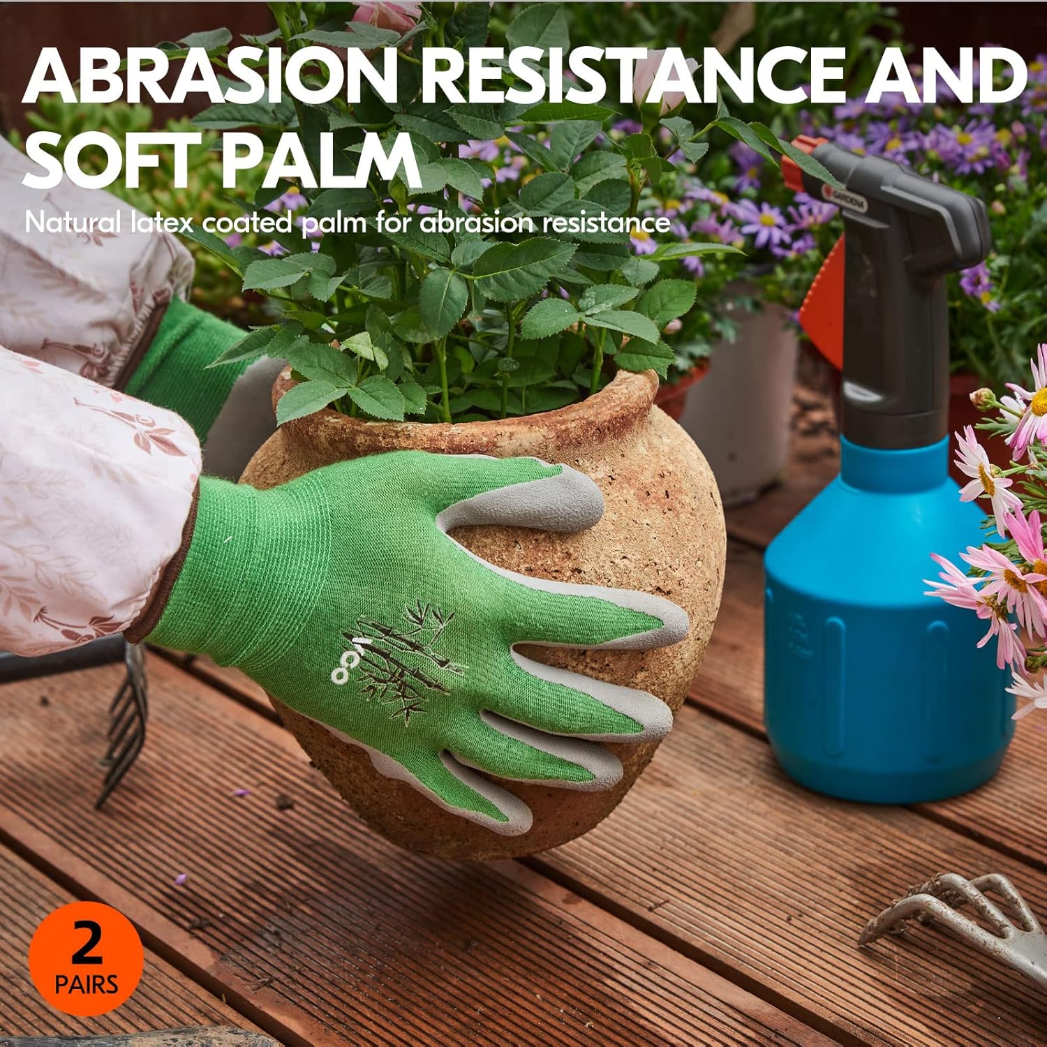 Vgo... 2 works Gardening Gloves Men&Women, Utility Safety Working Gloves Latex Coating Dipping Gloves Anti Slip - Image 4