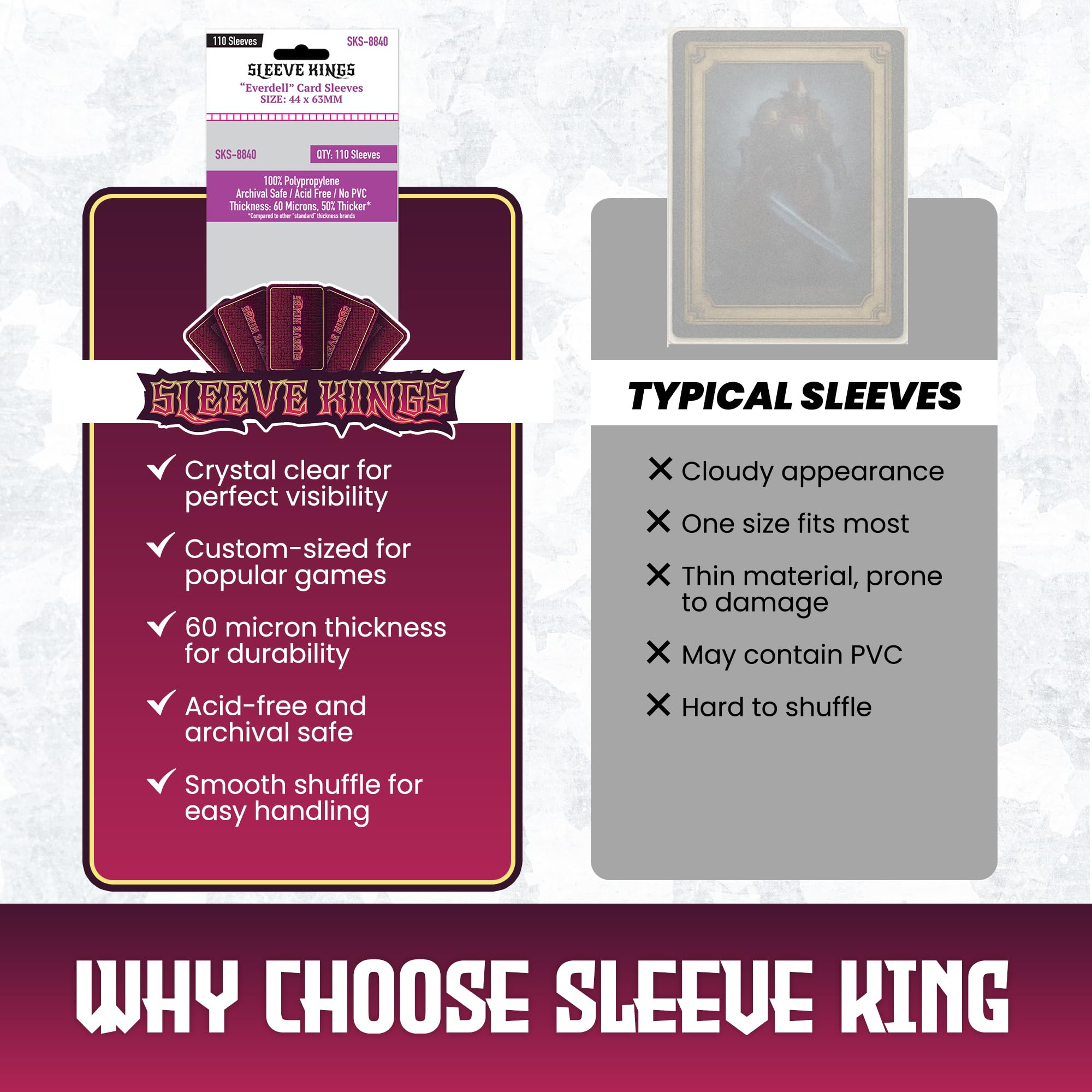 Sleeve Kings Everdell Mini Compatible Card Sleeves 110 Pack, 44 x 63 mm, Extra Clear 60 Micron Polypropylene, Acid-Free, PVC-Free SKS-8840 : ... Sleeve Kings Everdell Mini Compatible Card Sleeves 110 Pack, 44 x 63 mm, Extra Clear 60 Micron Polypropylene, Acid-Free, PVC-Free SKS-8840 : ...