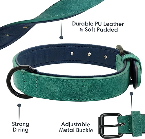 Miniatura 3 de Didog Collar de cuero acolchado suave para perro, collar de cuero transpirable y resistente con hebilla metálica ajustable a prueba de óxido para