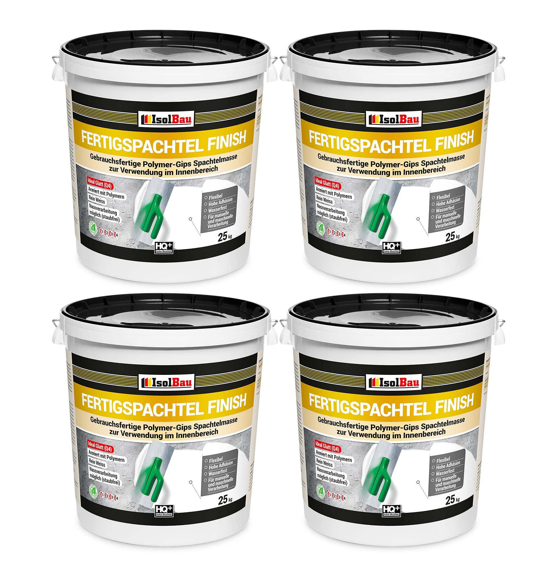 Isolbau Fertigspachtel Finish 100 kg, Glättspachtel Fugenspachtel, Gebrauchsfertige Polymer-Gips Fertig-Spachtelmasse für innen, Weiß Q1-Q13