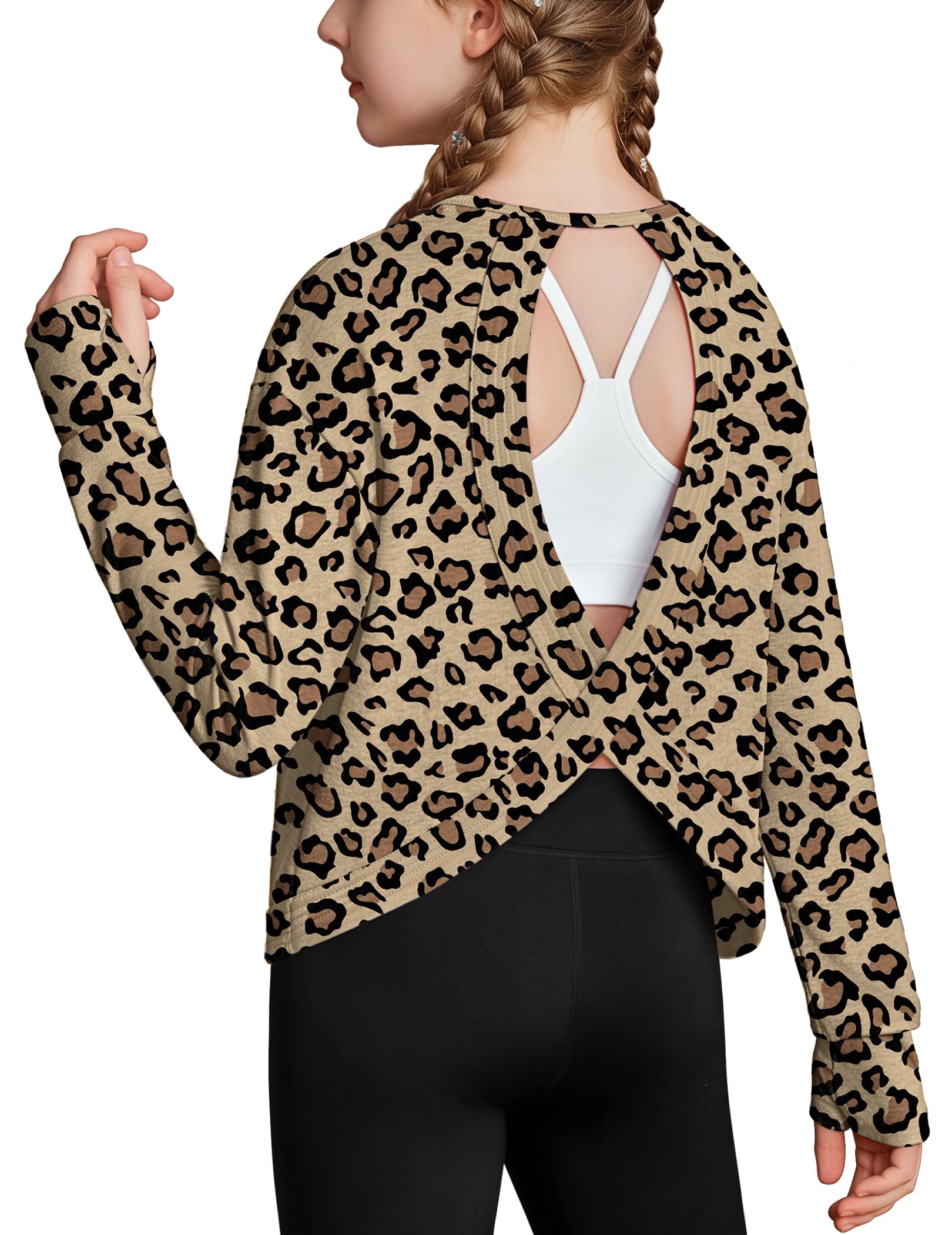 Zaclotre Girls Athletic Long Sleeve Shirts Open Back Crop Tops Workout Tee