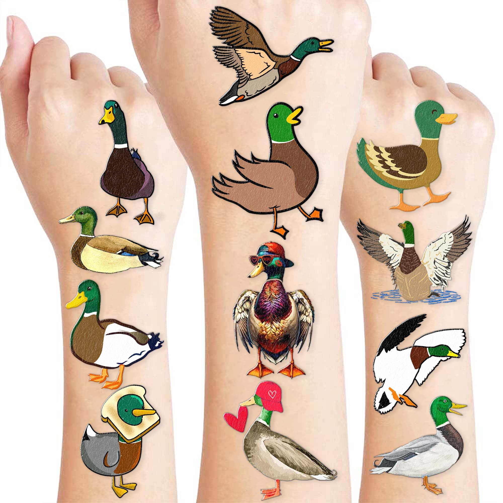 Generic 96 PCS Mallard Duck Birthday Party Decorations Party Favors Supplies Decor Cute Hunting Duck Temporary Tattoo Stickers Gifts for Kids