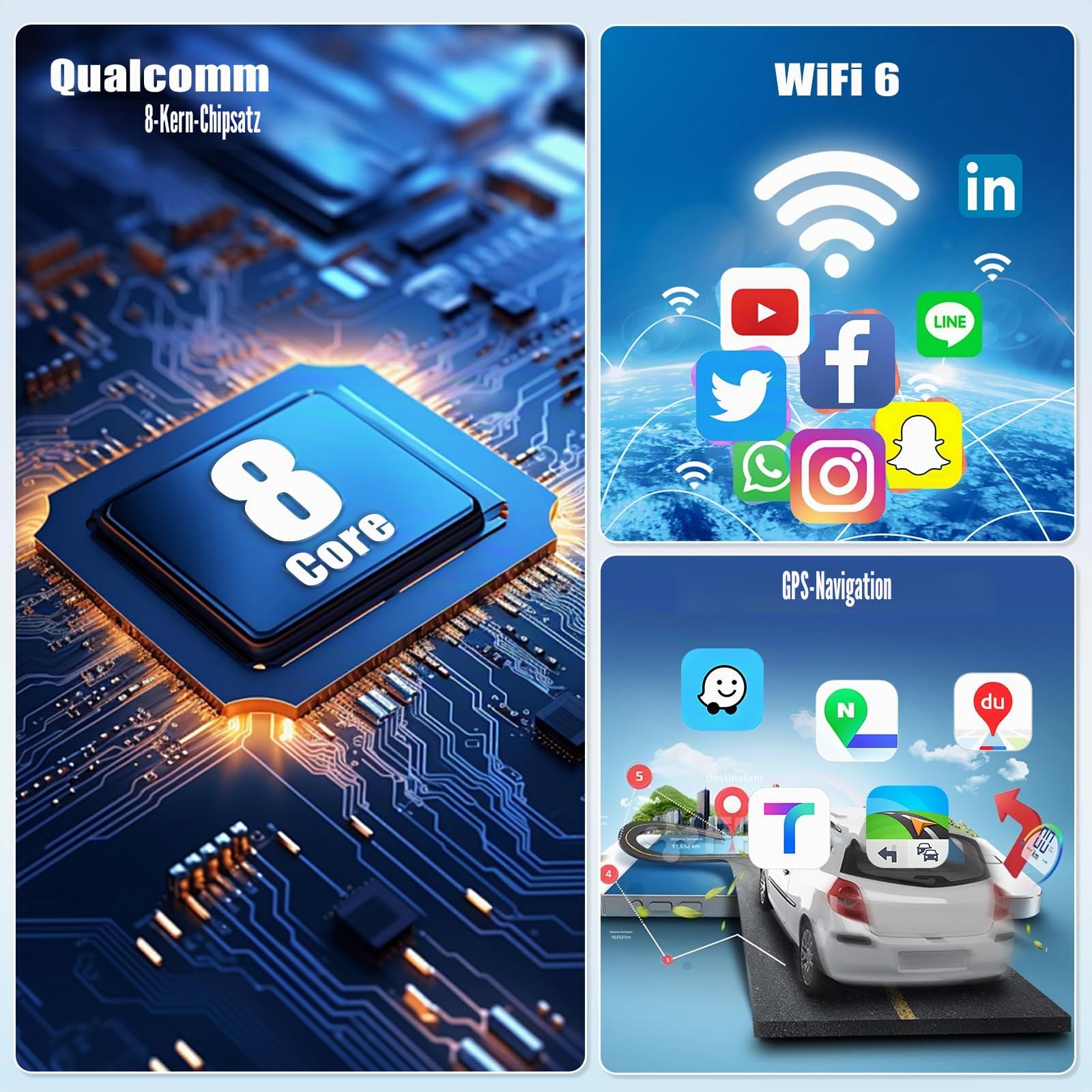 Qualcomm, 4G+64G 8Core GOHHDL Android 15 Autoradio für Mazda 5 2005-2010 mit Carplay Android Auto, 9 Zoll IPS Touch Bildschirm mit Bluetooth FM/RDS EQ DSP GPS WiFi + Rückfahrkamera & MIC