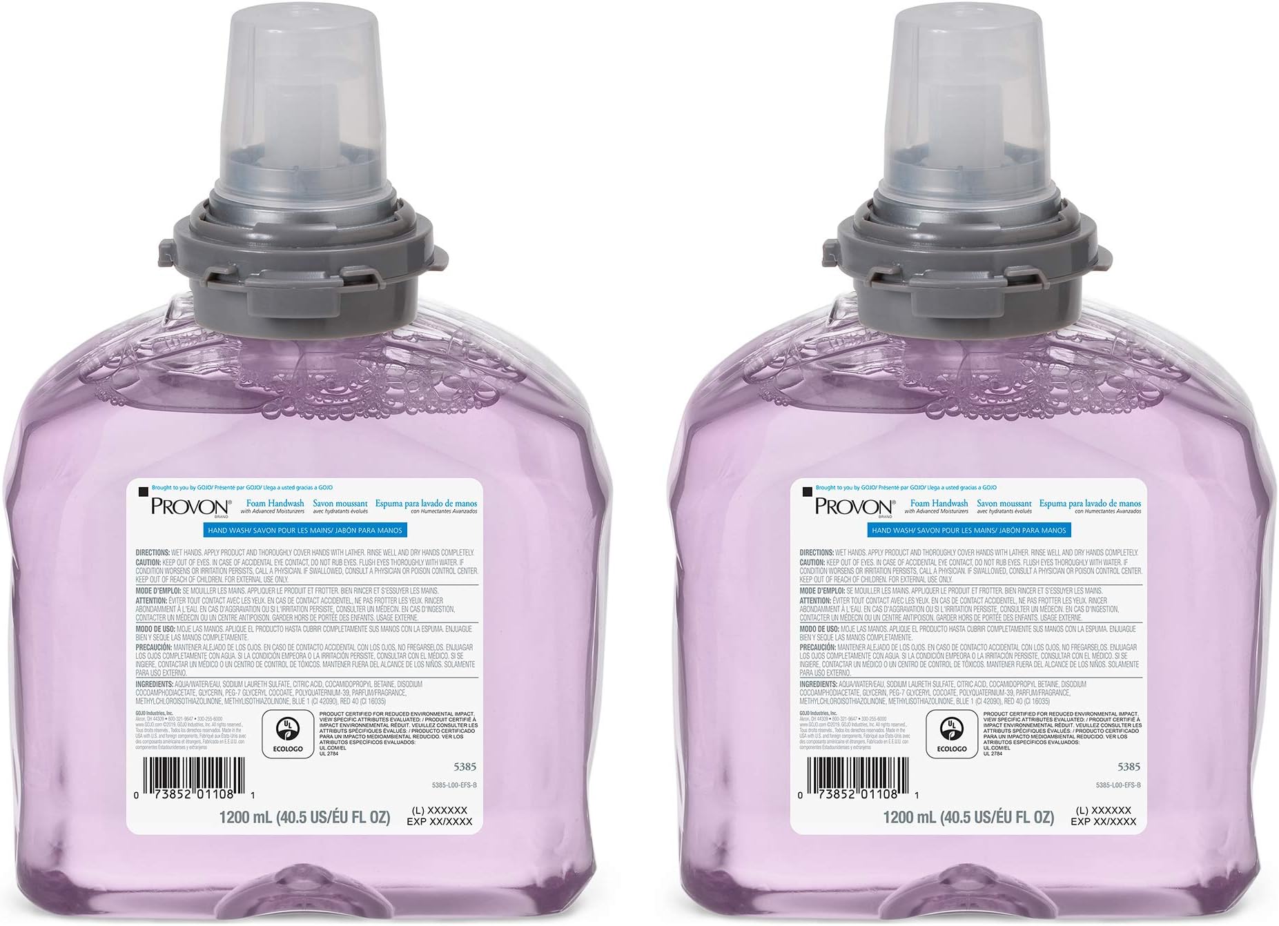 PROVON Foaming Handwash with Advanced Moisturizers, Cranberry Fragrance, 1200 mL Foam Hand Soap Refill for TFX Touch-Free Dispenser (Pack of 2) - 5385-02
