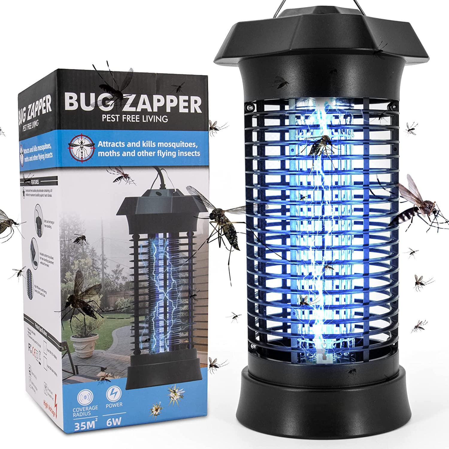 Bug Zapper, 6W Mosquito Zapper Outdoor, Ultrasonic Pest Repeller, Waterproof Mosquito Killer, Insect Fly Traps, Fly Zapper, Mosquito Killer For Patio, Need To Be Plugged In, Dynatrap