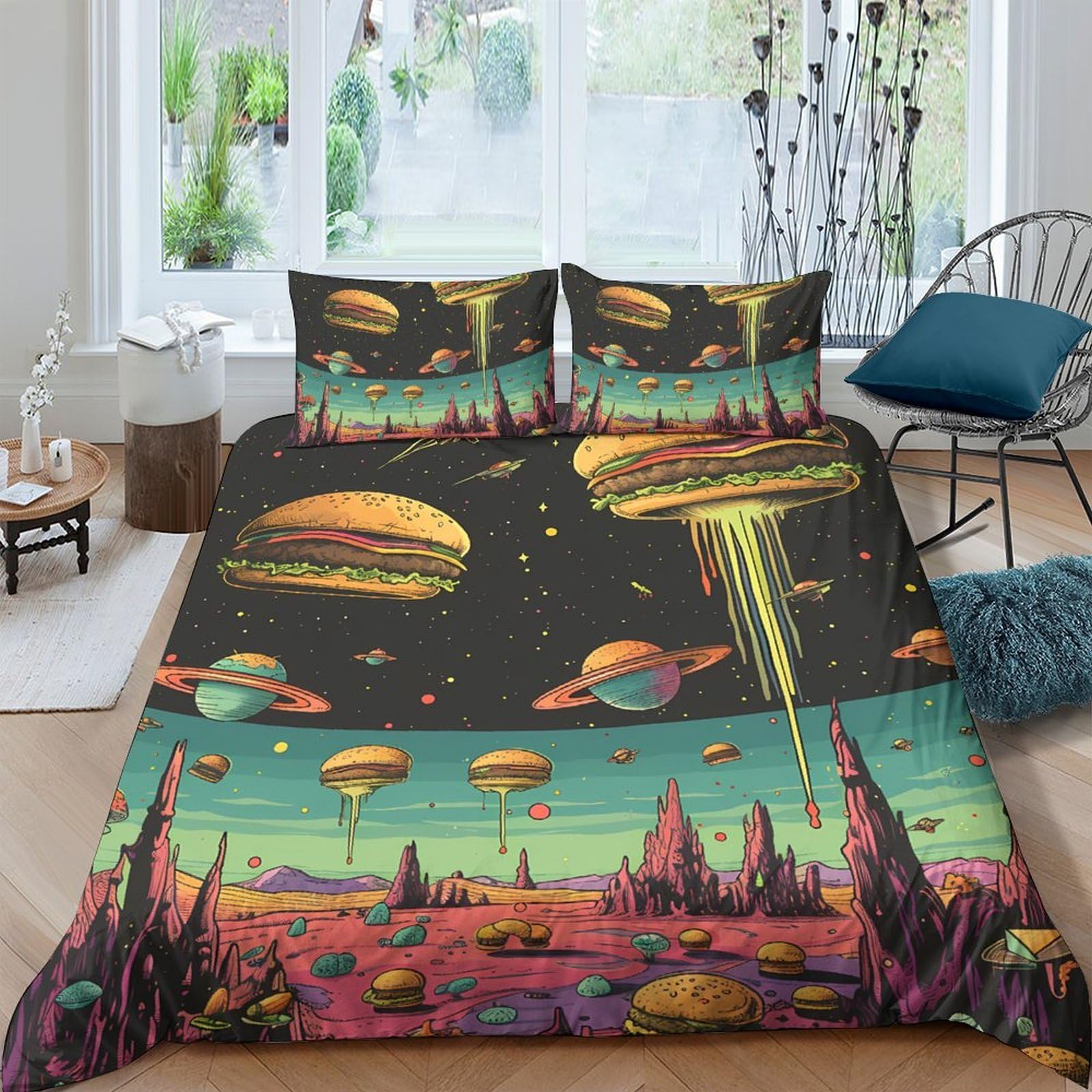 Ctjqhvkz Style-2 3D Printed Retro Space Fitted Sheet Microfiber Soft Bedroom Decor Cosmic Landscape Mattress Cover For Home Dorm Single（135X200cm）