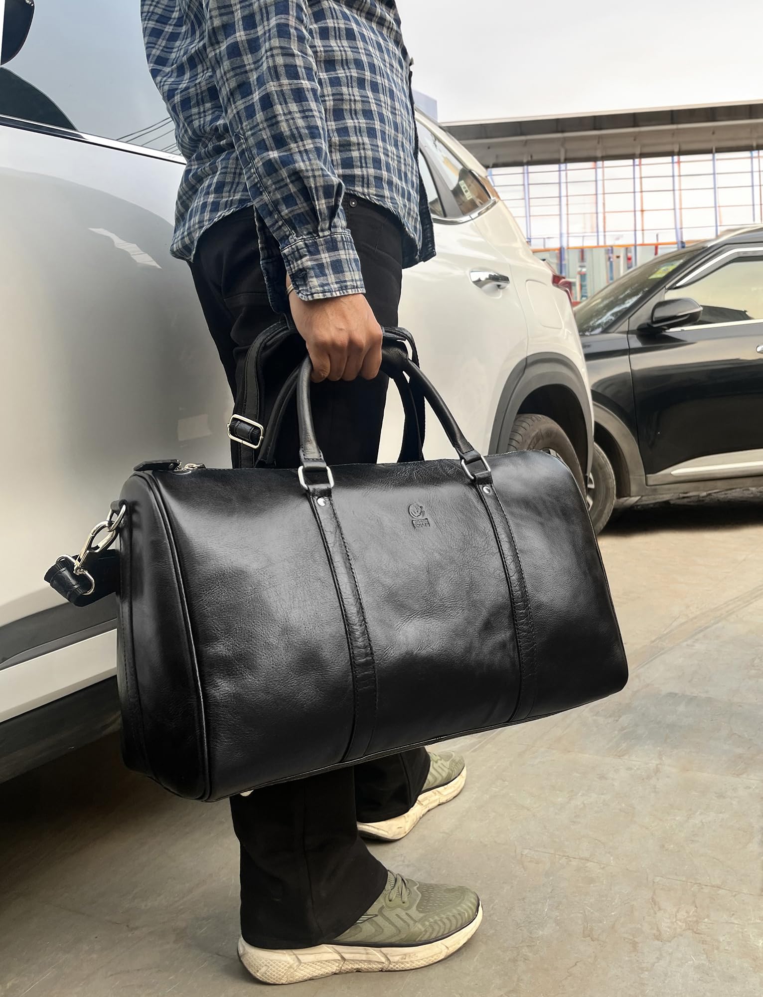 Bolsas de Cuero para Hombre, Viaje Durante la Noche, Maleta de Transporte de Fin de Semana, Bolsa de Lona Debajo del Asiento