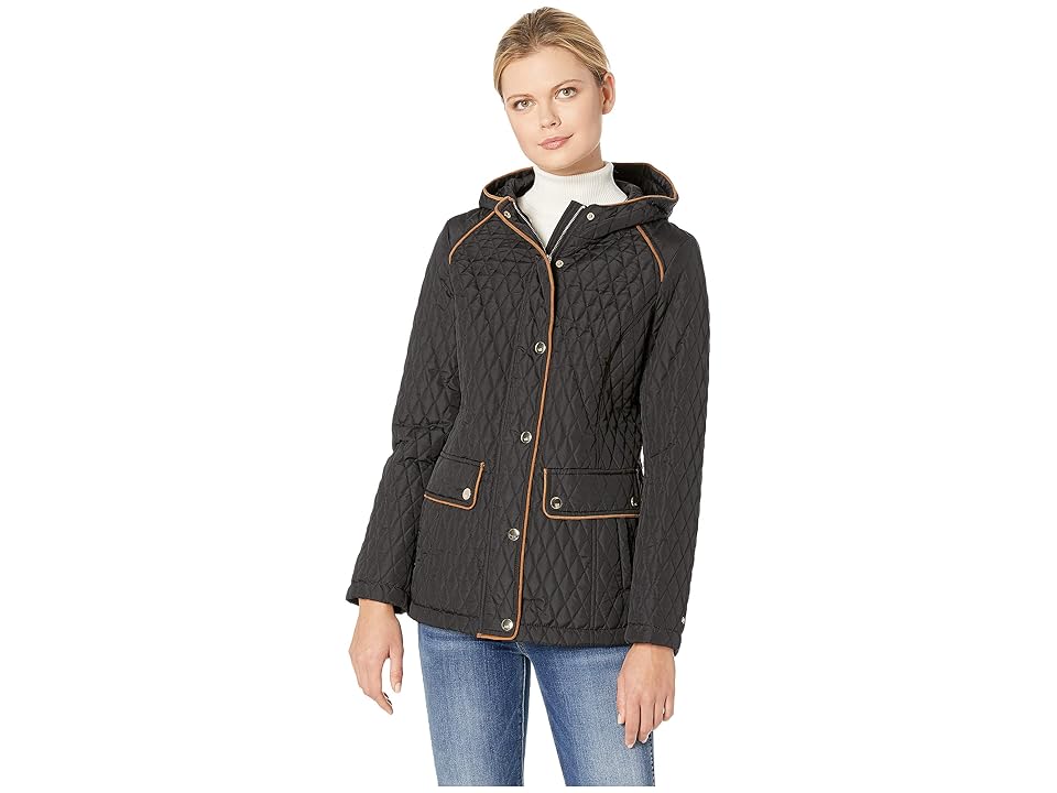 

Tommy Hilfiger Hooded Quilt Double Pocket Jacket (Black) Women's Coat